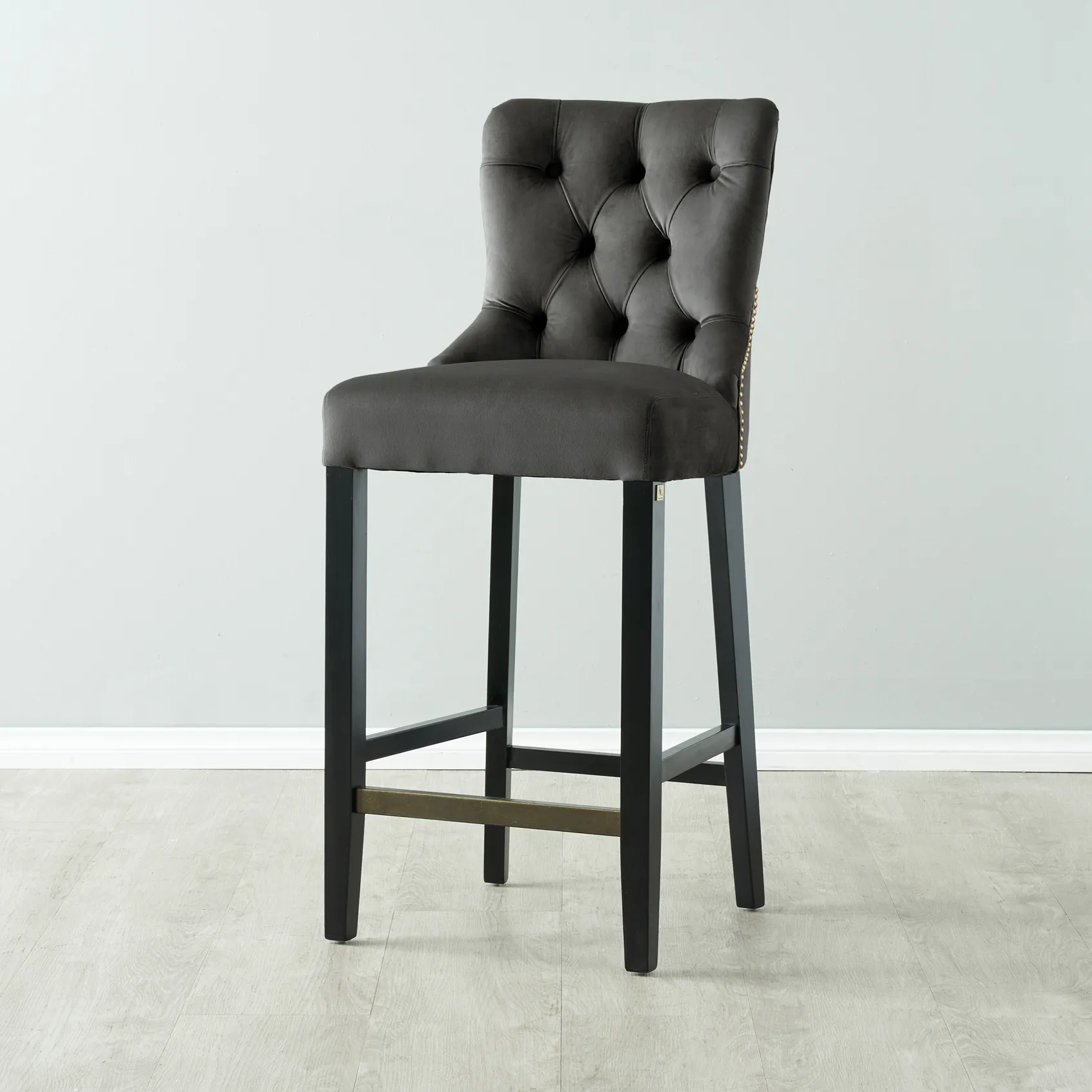 Saxon Charcoal Velvet Bar Stool
