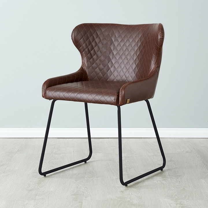 Quinn Brown Vegan Leather Dining Chair - Black legs