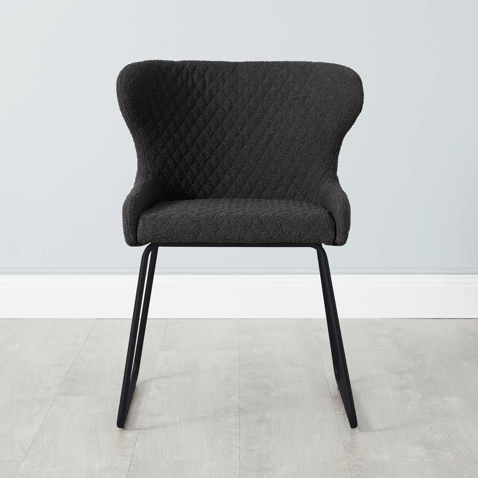 Quinn Charcoal Boucle Dining Chair - Black Legs