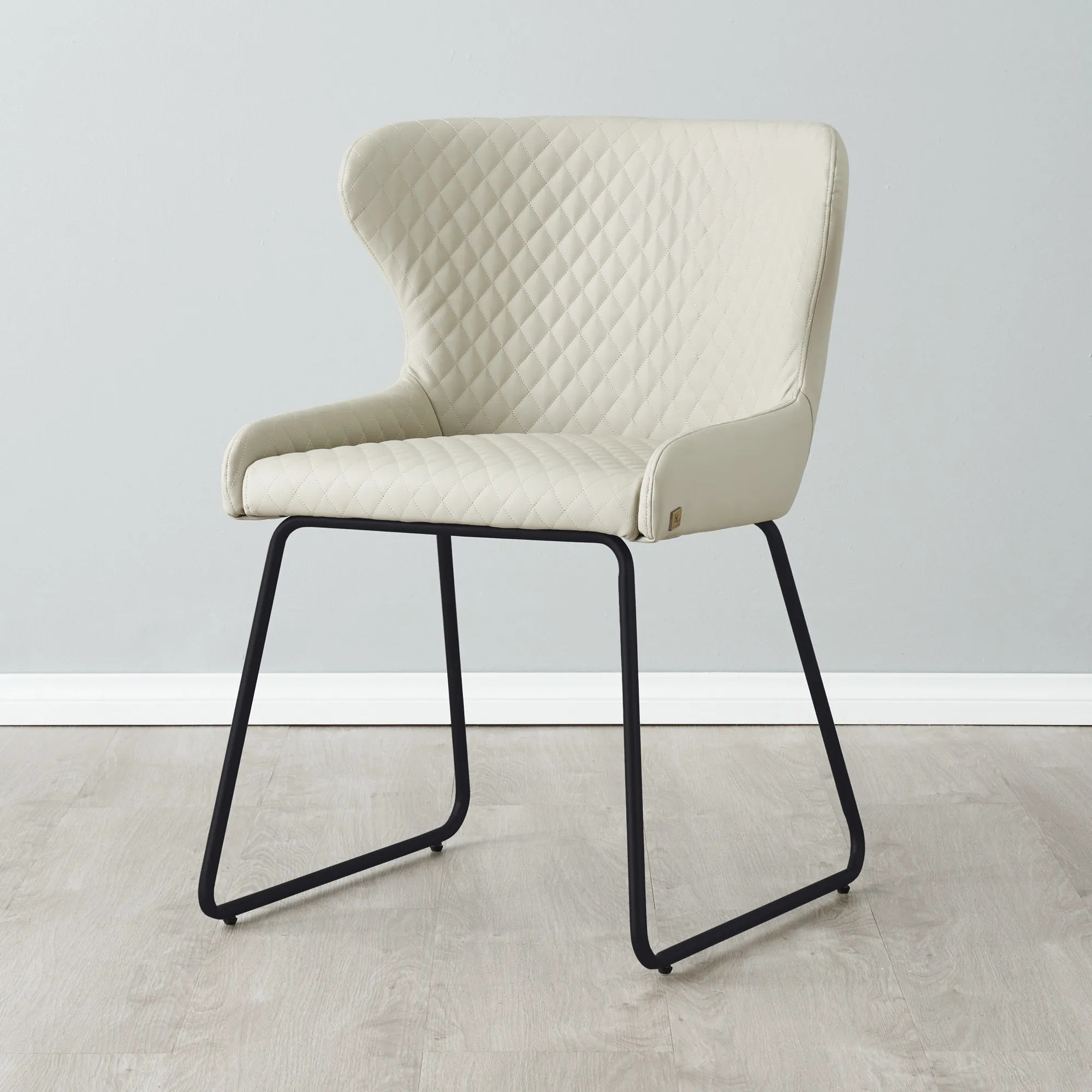 Quinn Cloud Grey Vegan Leather Dining Chair - Black Legs