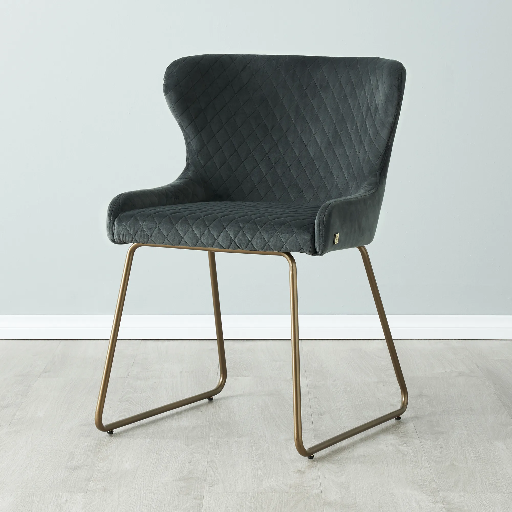 Quinn Charcoal Velvet Dining Chair - Brass Colour Legs
