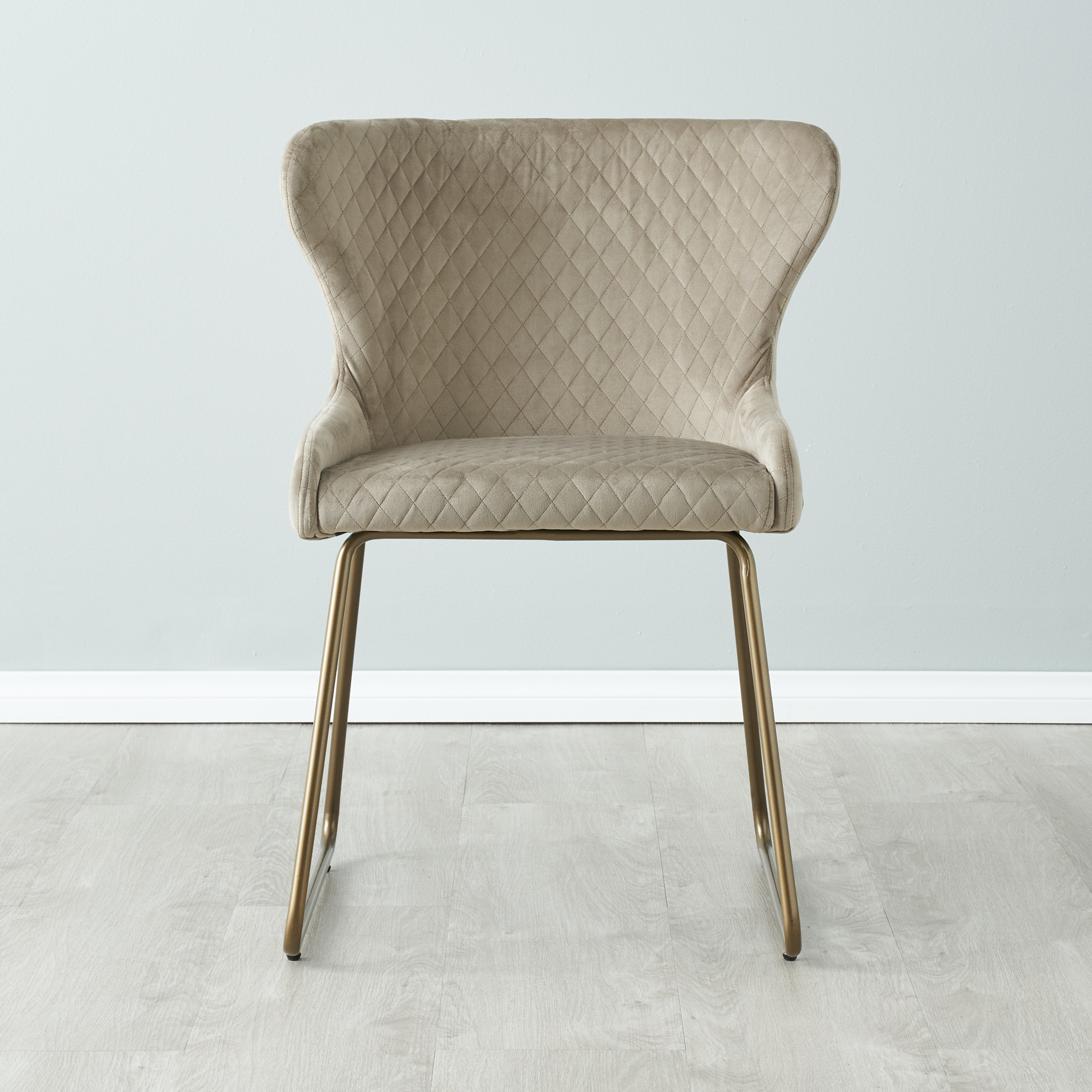 Quinn Beige Velvet Dining Chair - Brass Colour Legs