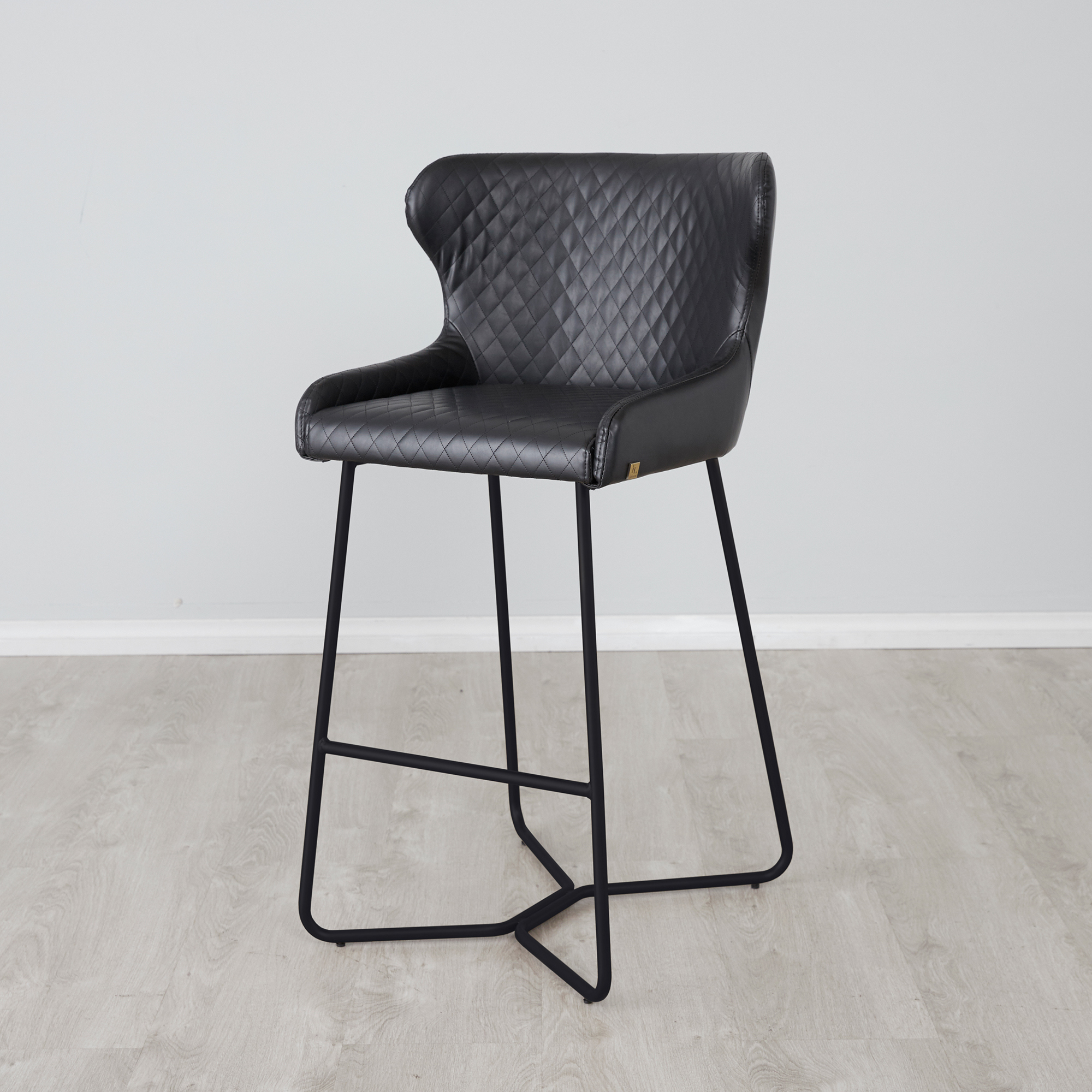 Quinn Black Vegan Leather Bar Stool - Black Legs