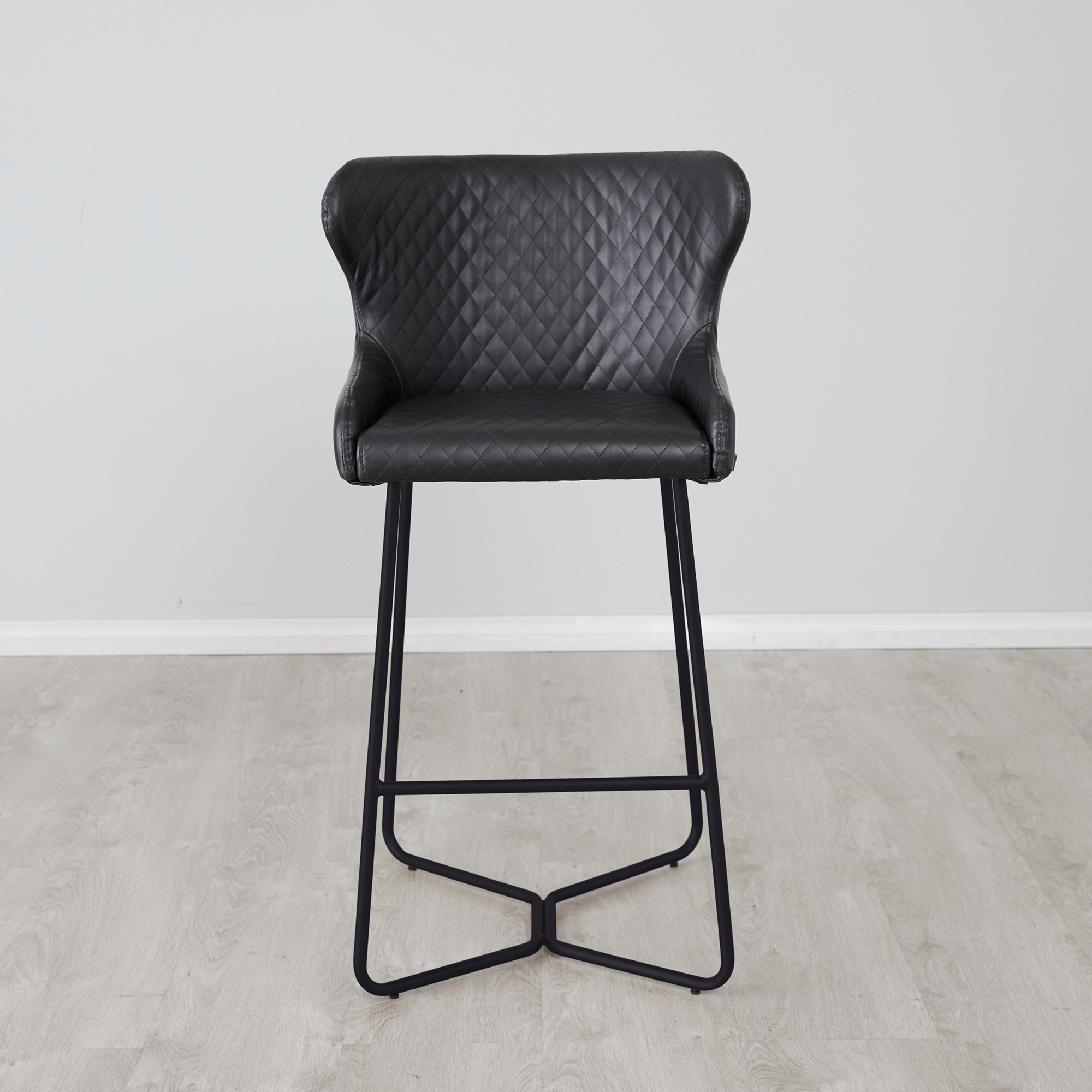 Quinn Black Vegan Leather Bar Stool - Black Legs