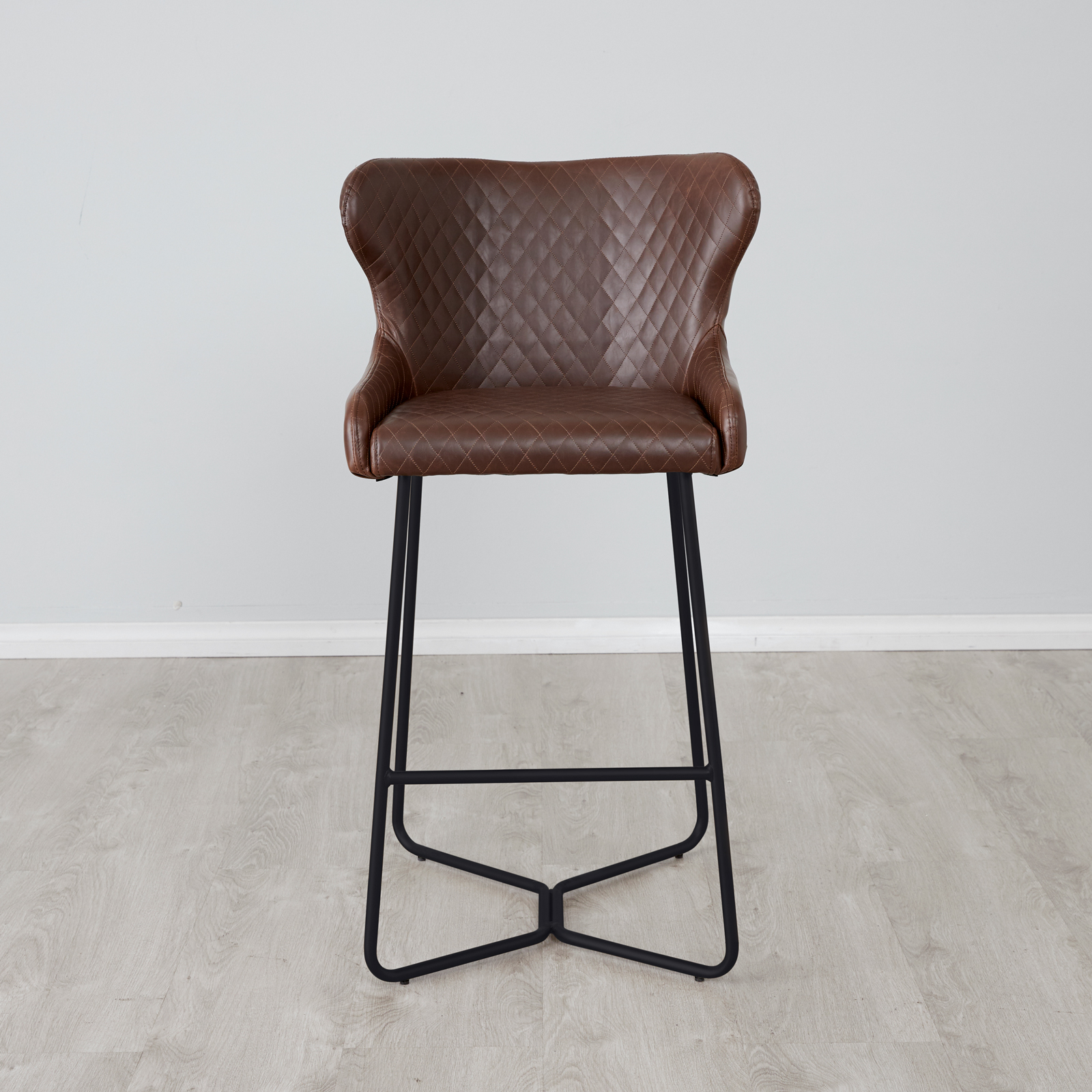 Quinn Brown Vegan Leather Bar Stool - Black Legs