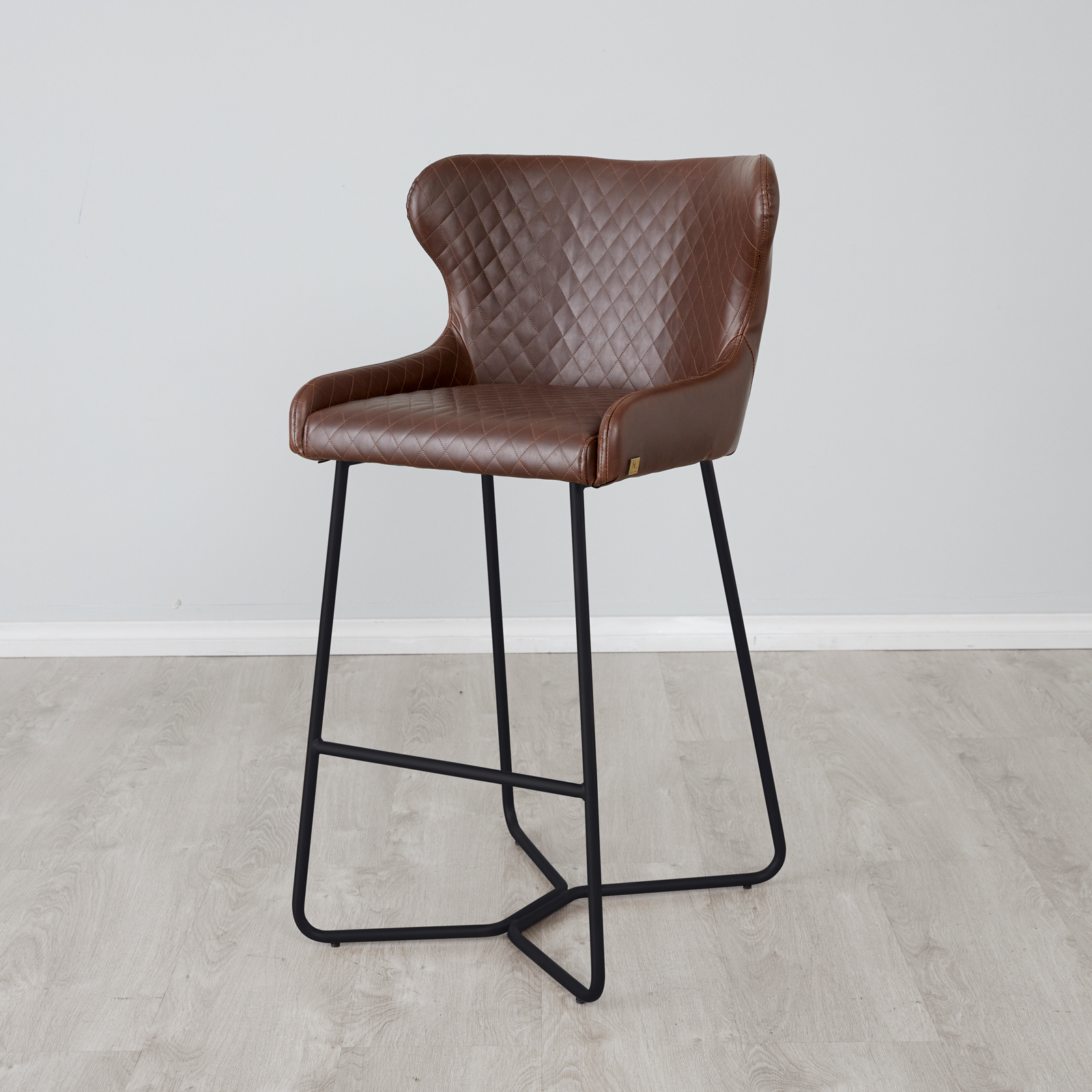 Quinn Brown Vegan Leather Bar Stool - Black Legs