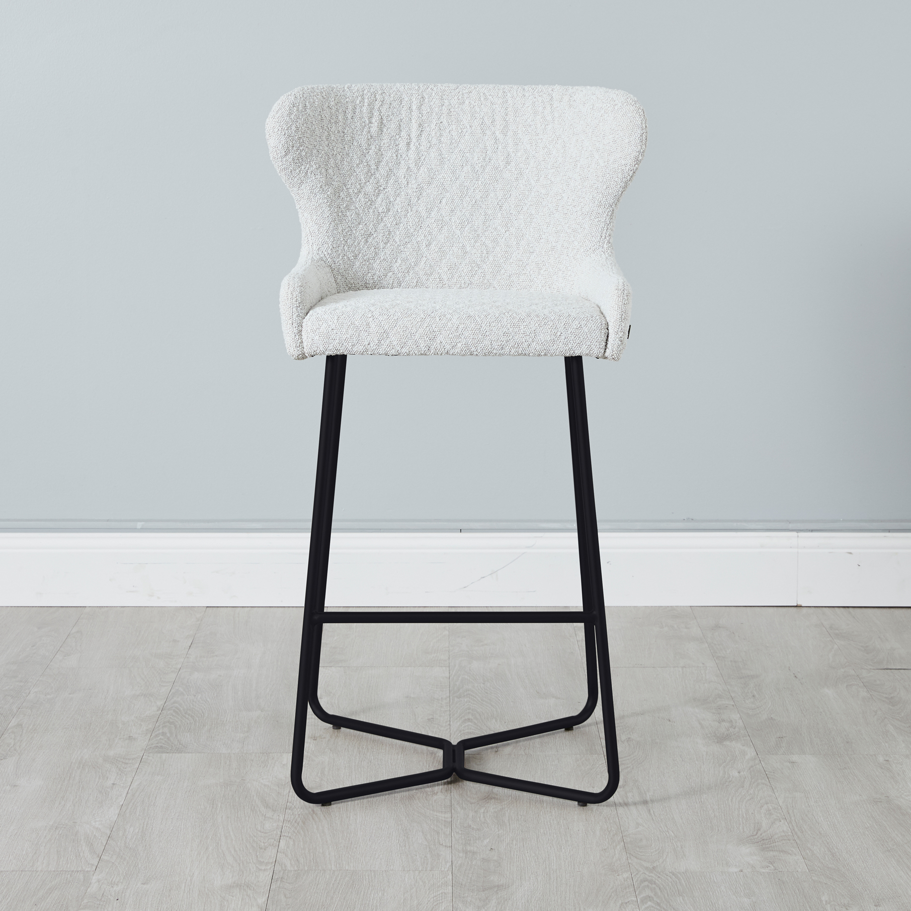 Quinn Cream Boucle Bar Stool - Black Legs
