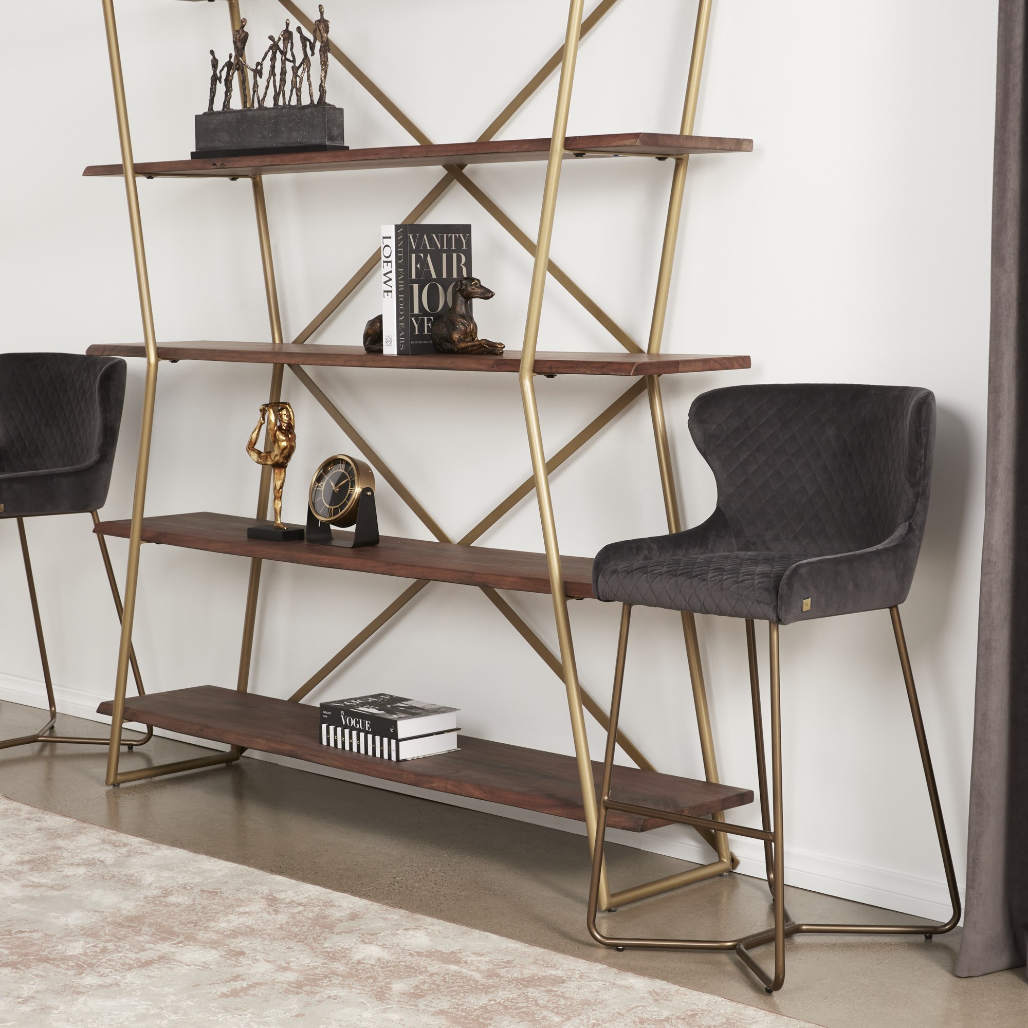 Quinn Olive Green Boucle Bar Stool - Black Legs