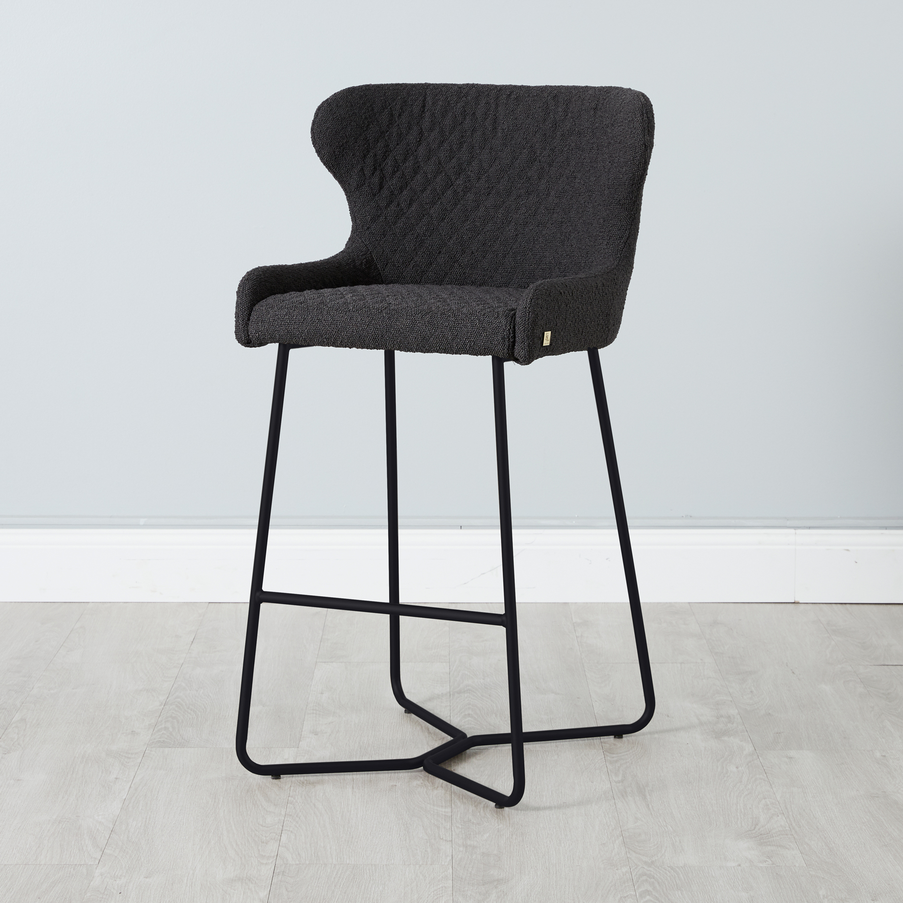 Quinn Charcoal Boucle Bar Stool - Black Legs