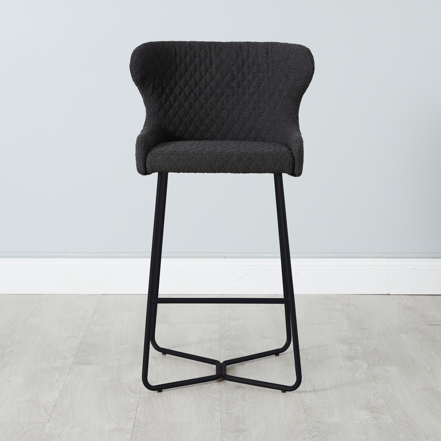 Quinn Charcoal Boucle Bar Stool - Black Legs