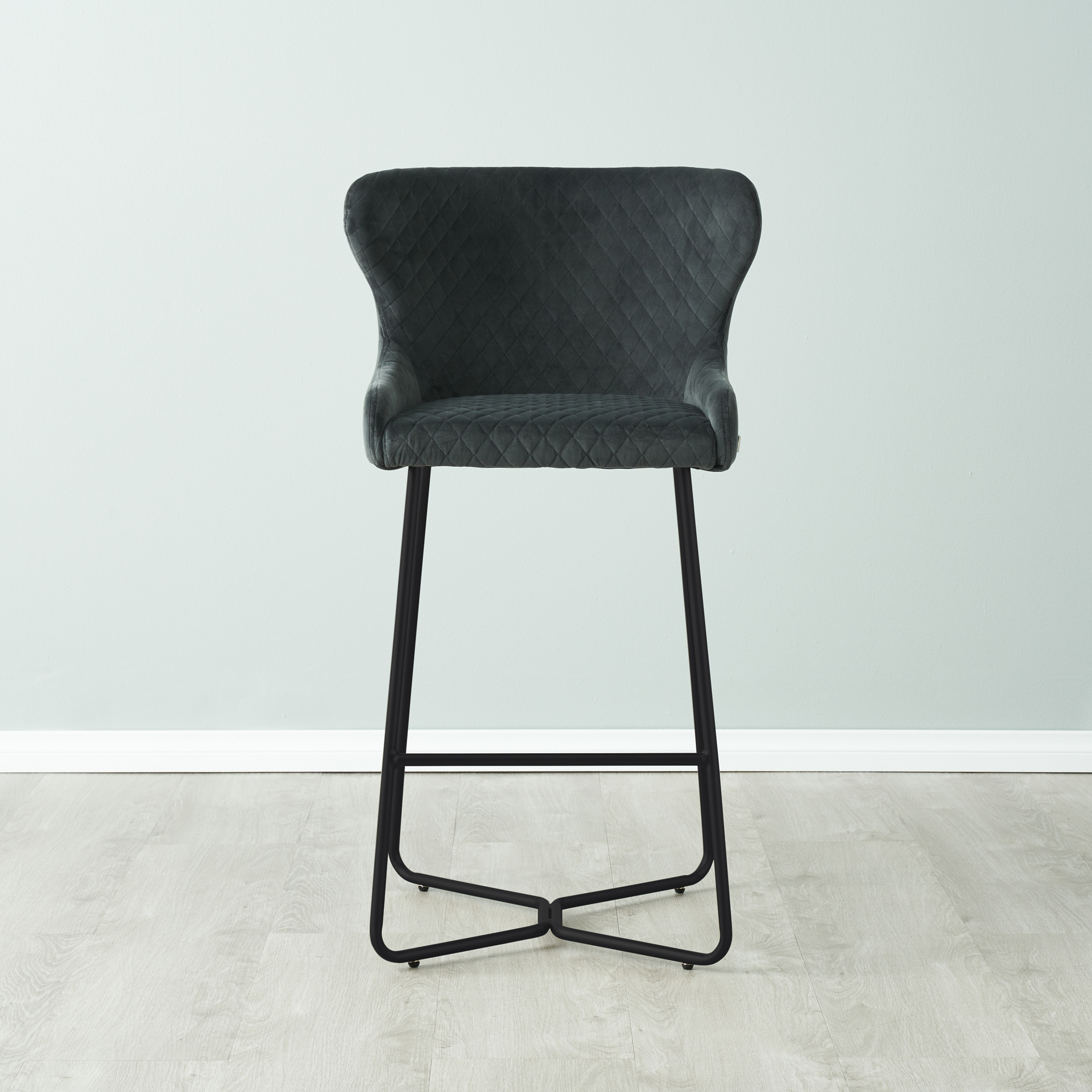 Quinn Charcoal Velvet Bar Stool - Black Legs