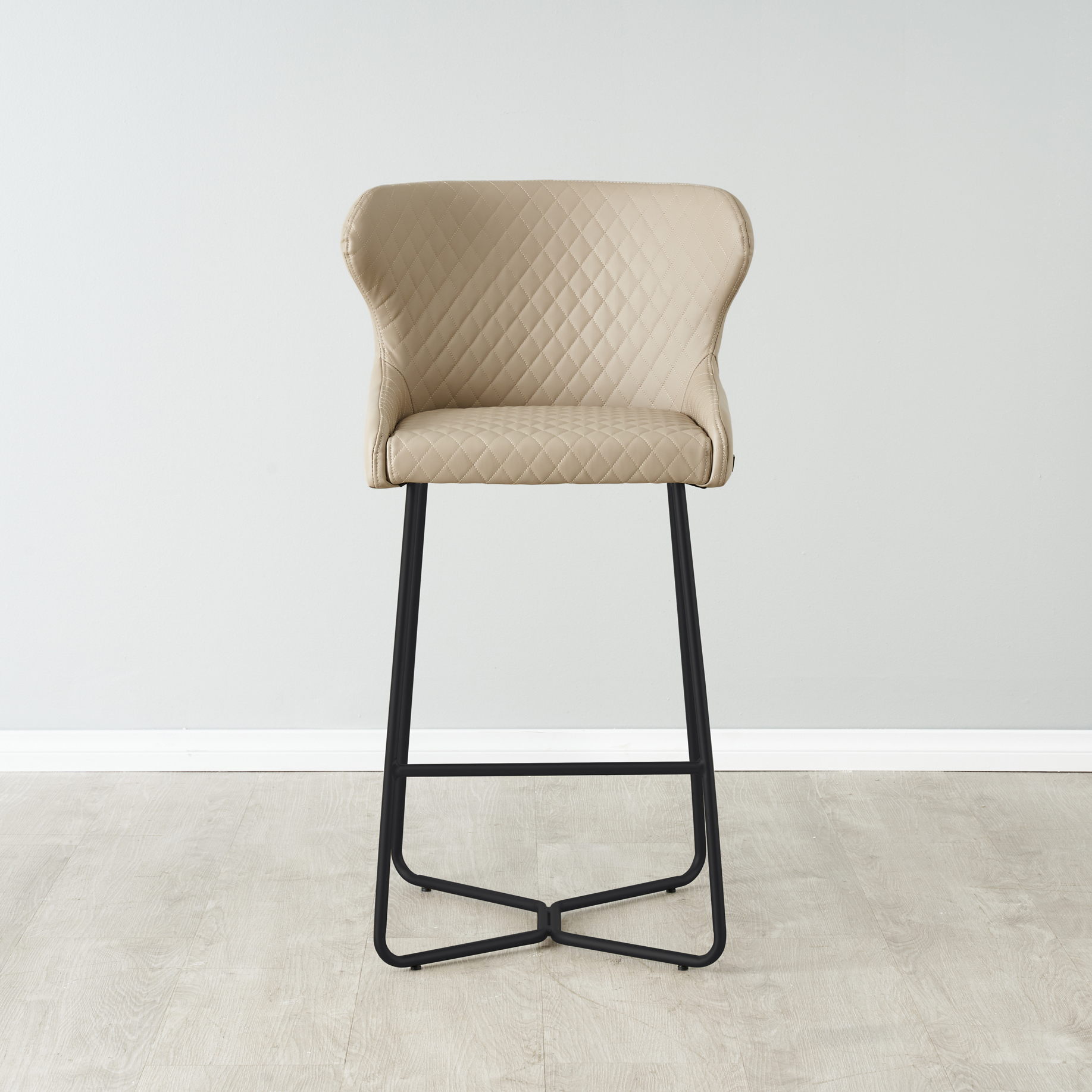 Quinn Sand Beige Vegan Leather Bar Stool - Black Legs