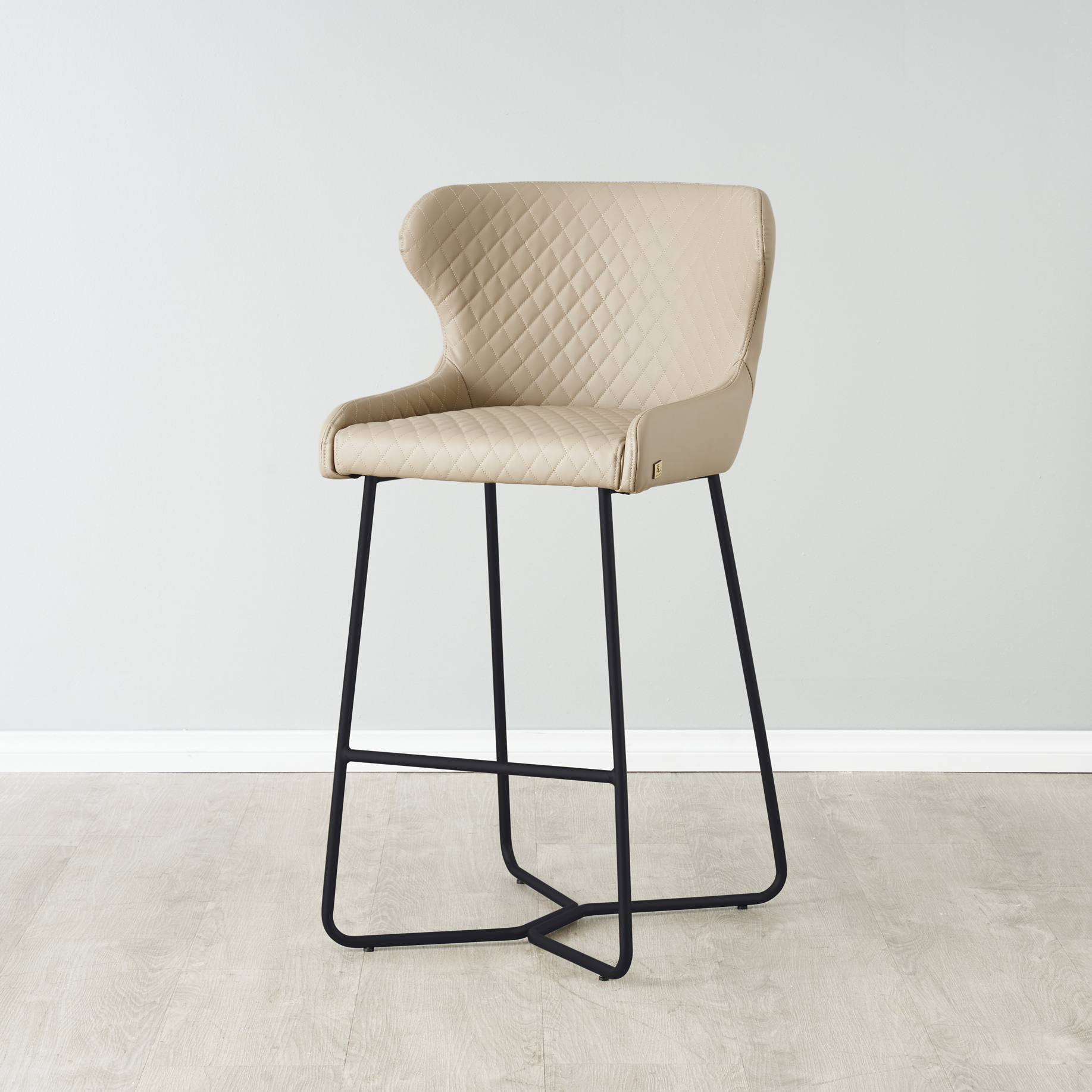 Quinn Sand Beige Vegan Leather Bar Stool - Black Legs
