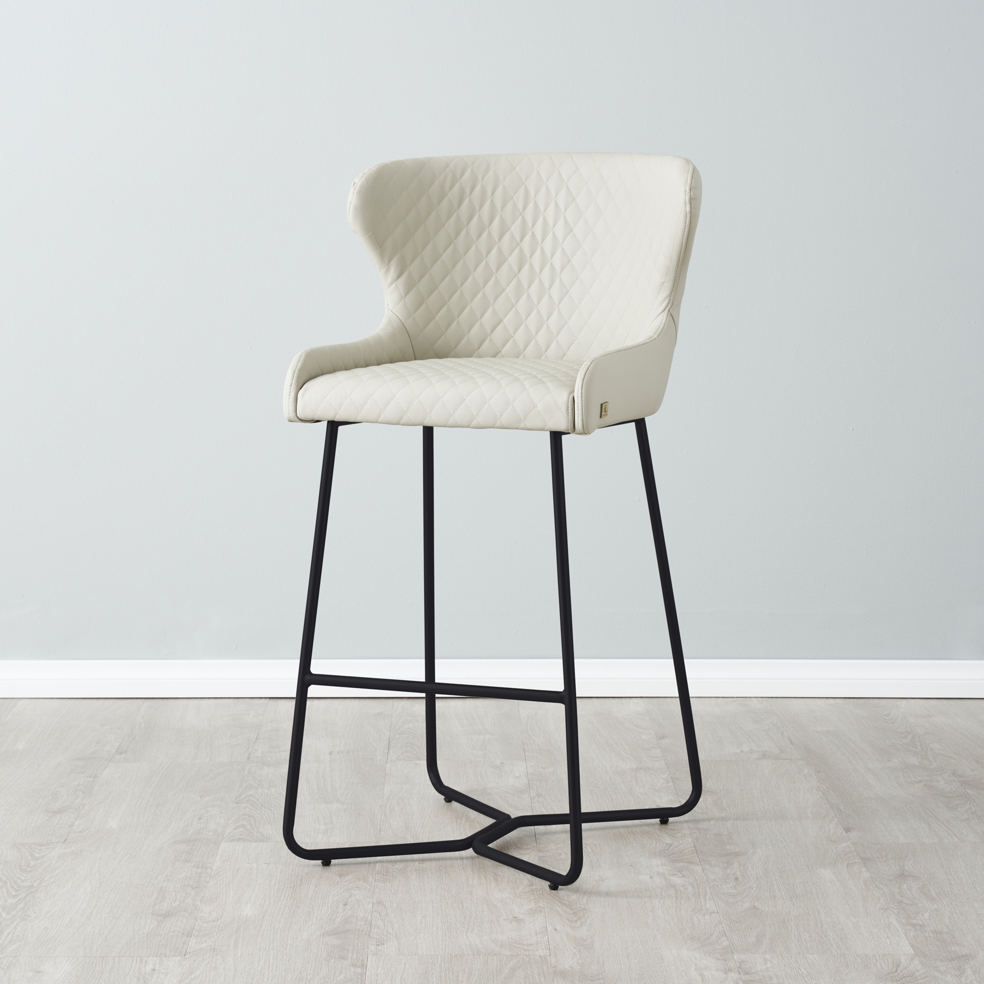 Quinn Cloud Grey Vegan Leather Bar Stool - Black Legs