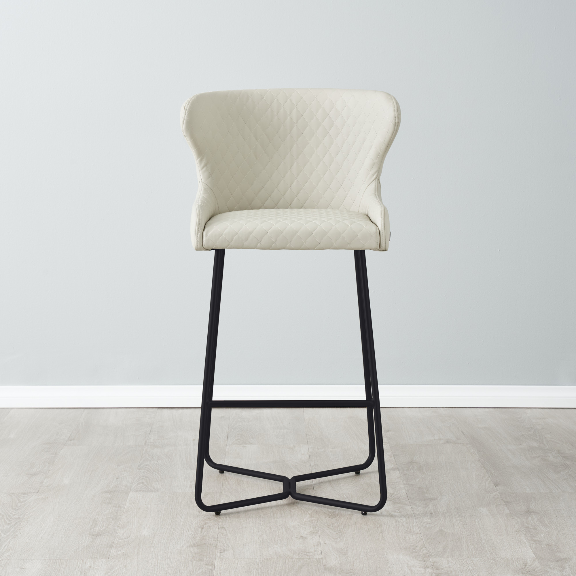 Quinn Cloud Grey Vegan Leather Bar Stool - Black Legs