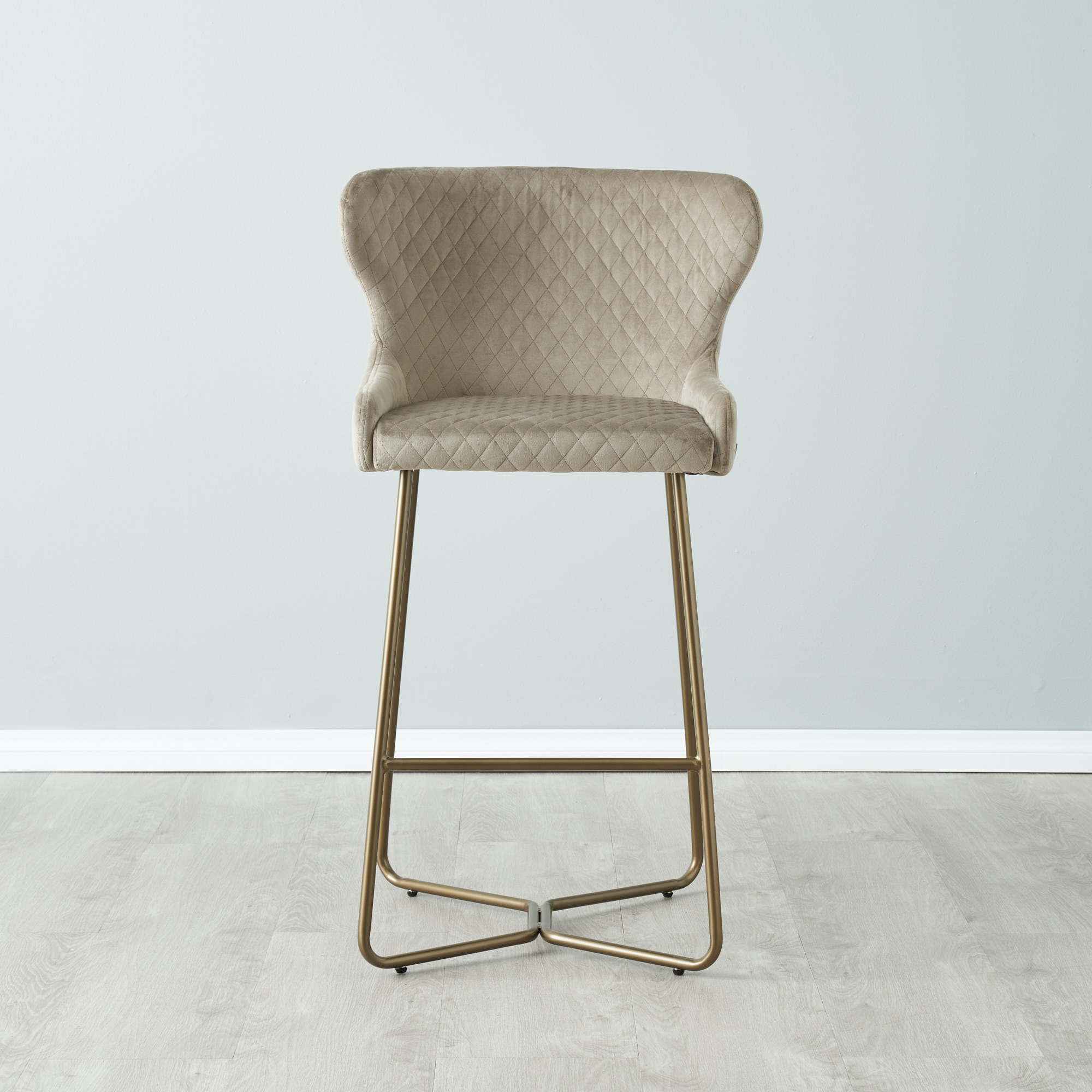 Quinn Beige Velvet Barstool - Brass Colour Legs