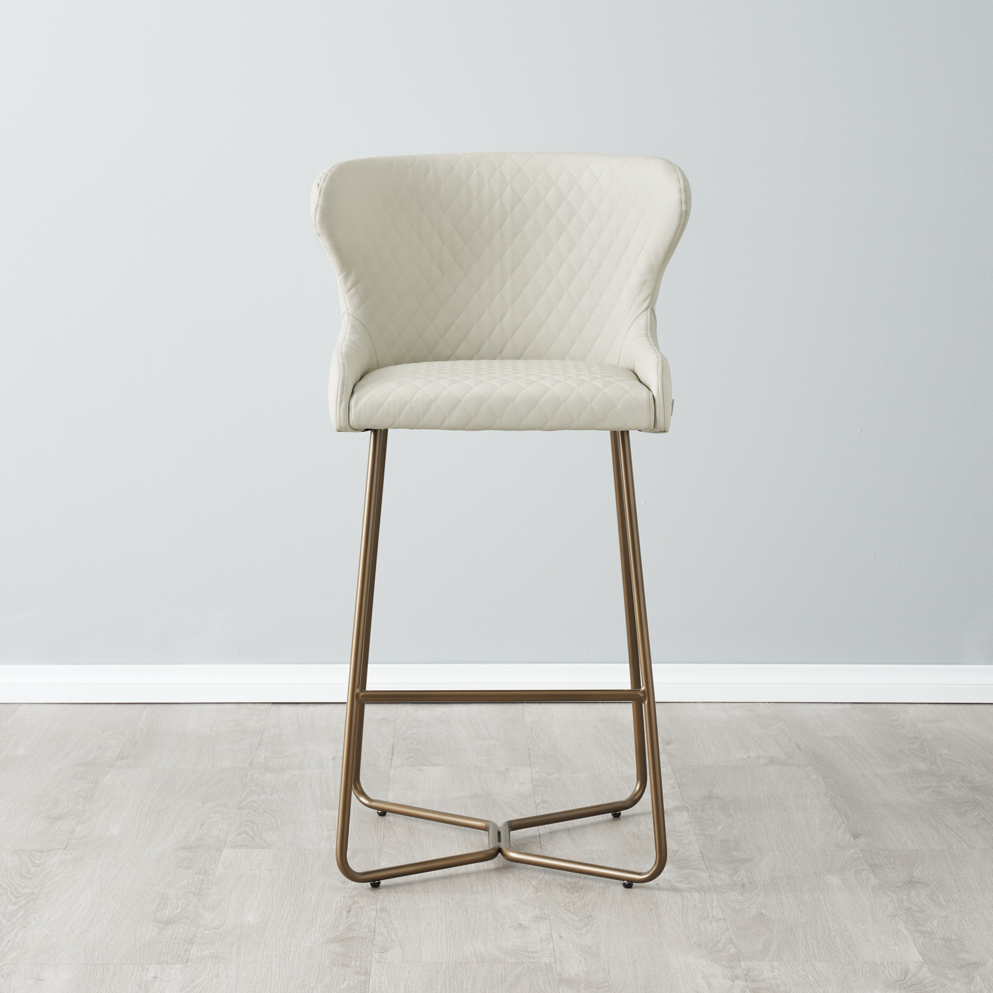 Quinn Cloud Grey Vegan Leather Bar Stool - Brass Colour Legs