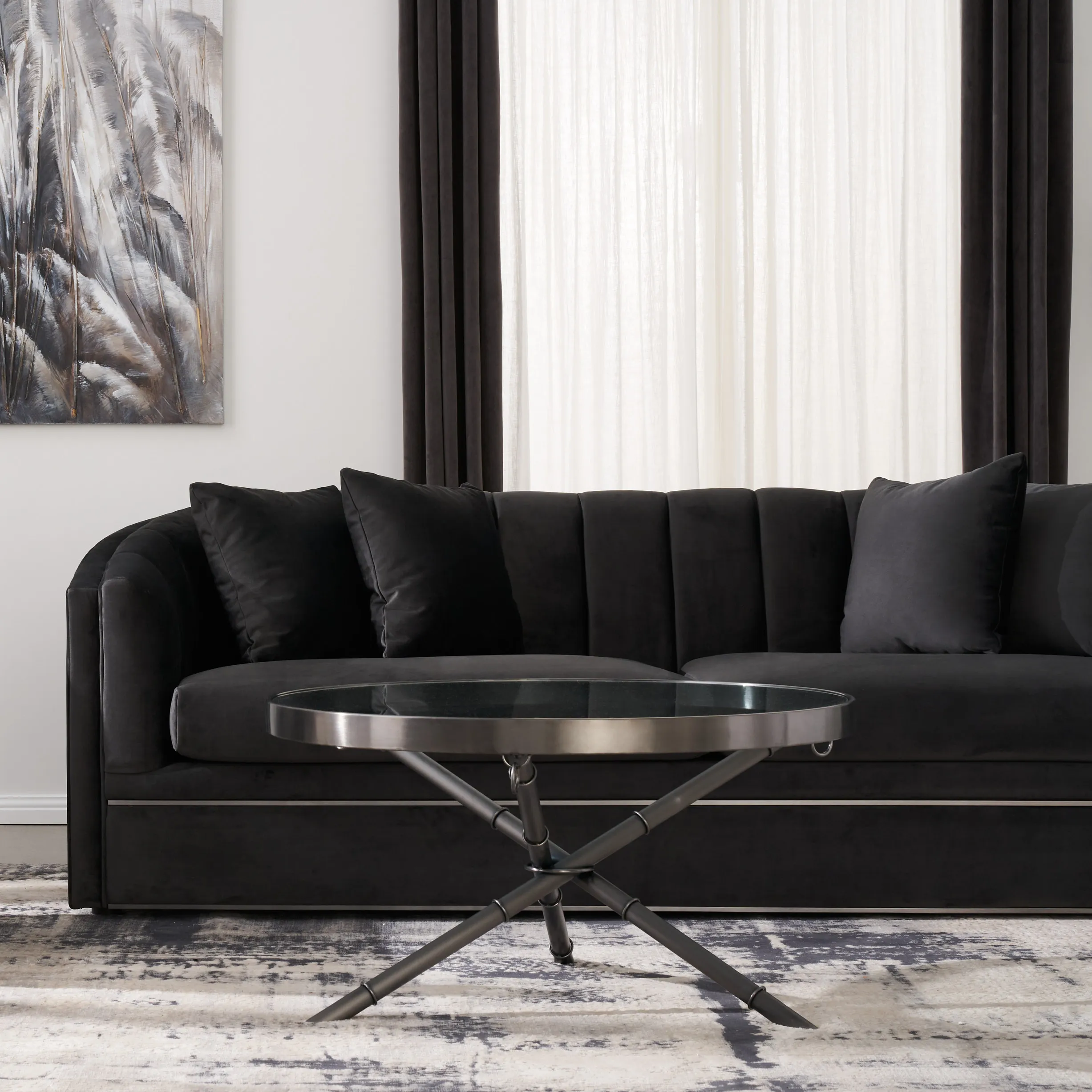 Sheppard Charcoal Velvet 3-Seater Sofa