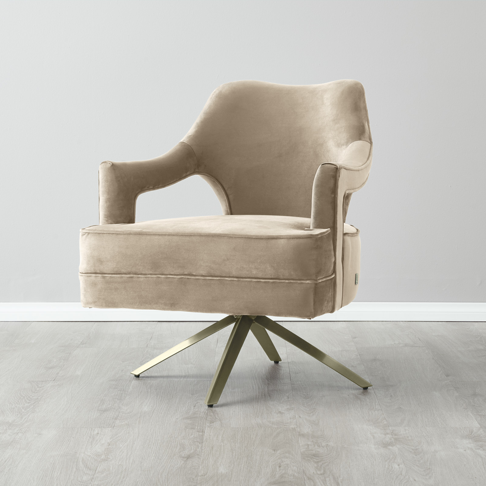 Burton Beige Velvet Occasional Chair - Brushed Champagne Gold Stainless Steel Legs