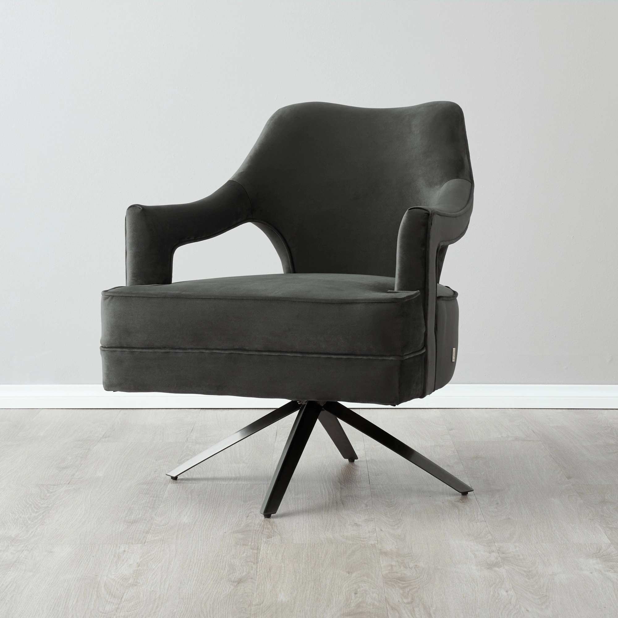 Burton Charcoal Velvet Occasional Chair - Brushed Black Nickel Stainless Steel Legs