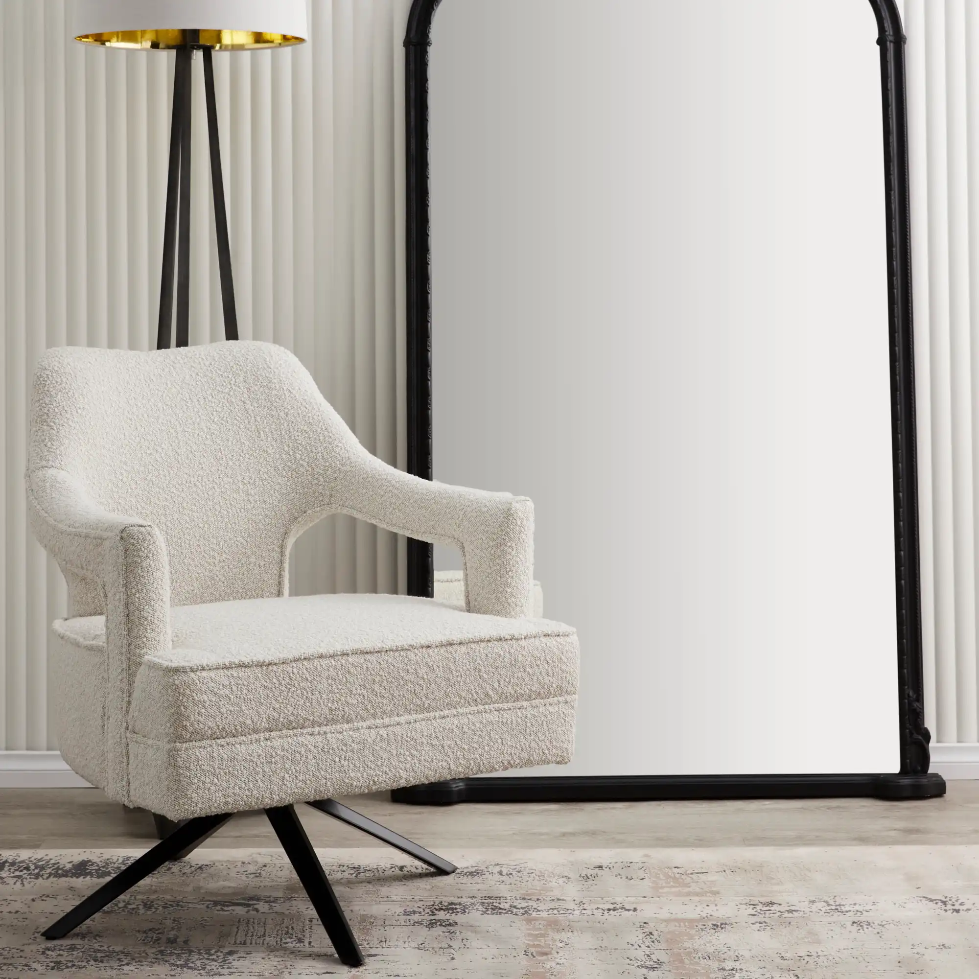 Burton Cream Boucle Occasional Chair - Black Metal Legs