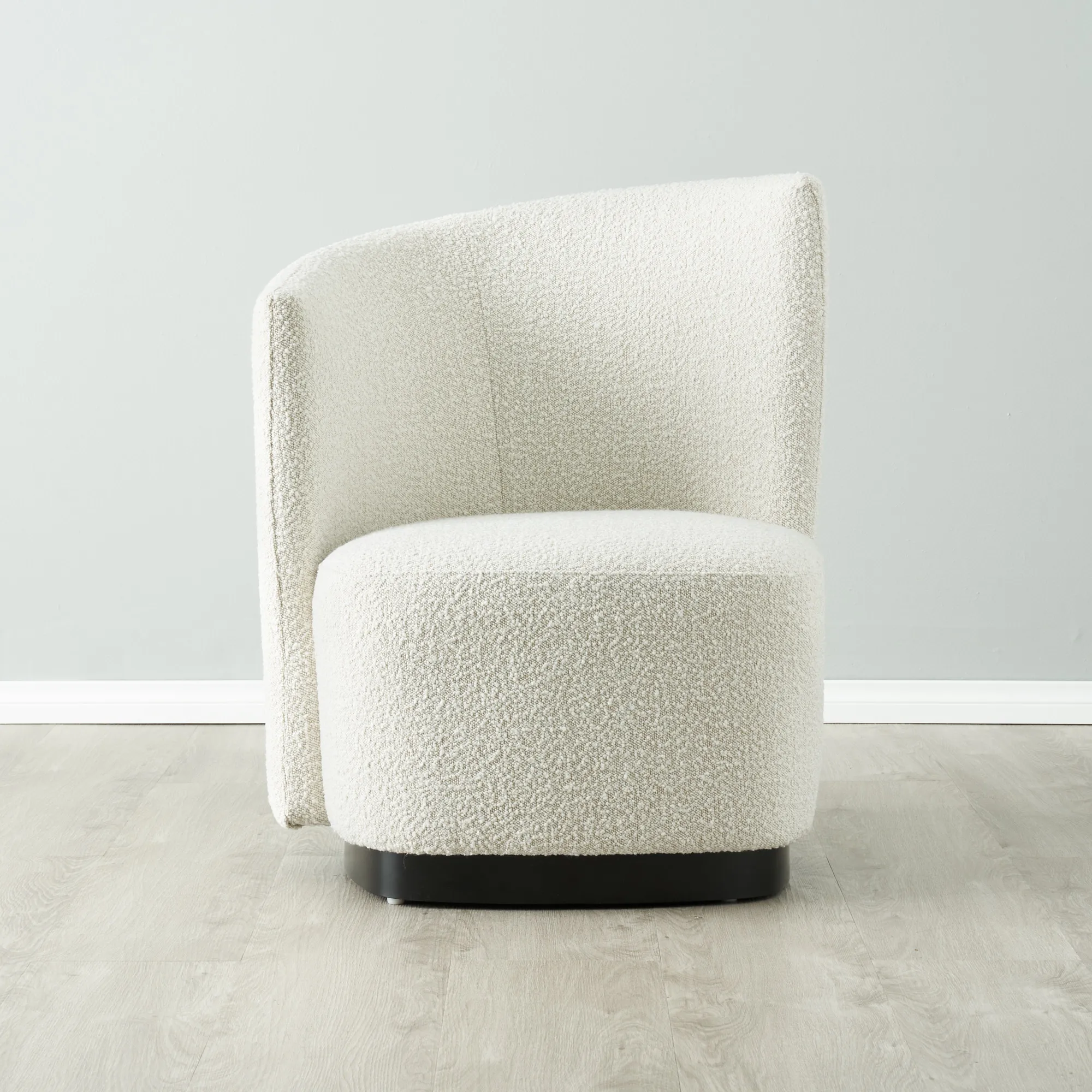 Reina Asymmetrical Cream Boucle Chair - Black Metal Legs Left Apex