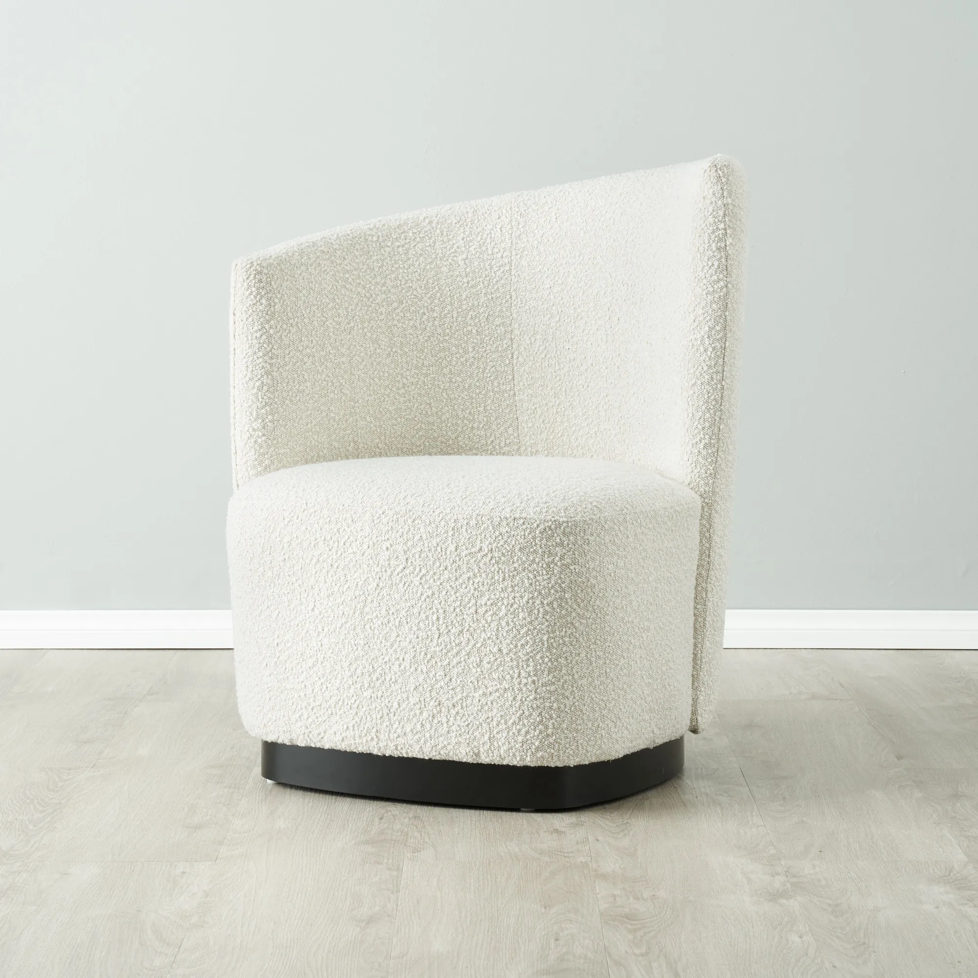 Reina Asymmetrical Cream Boucle Chair - Black Metal Legs Left Apex