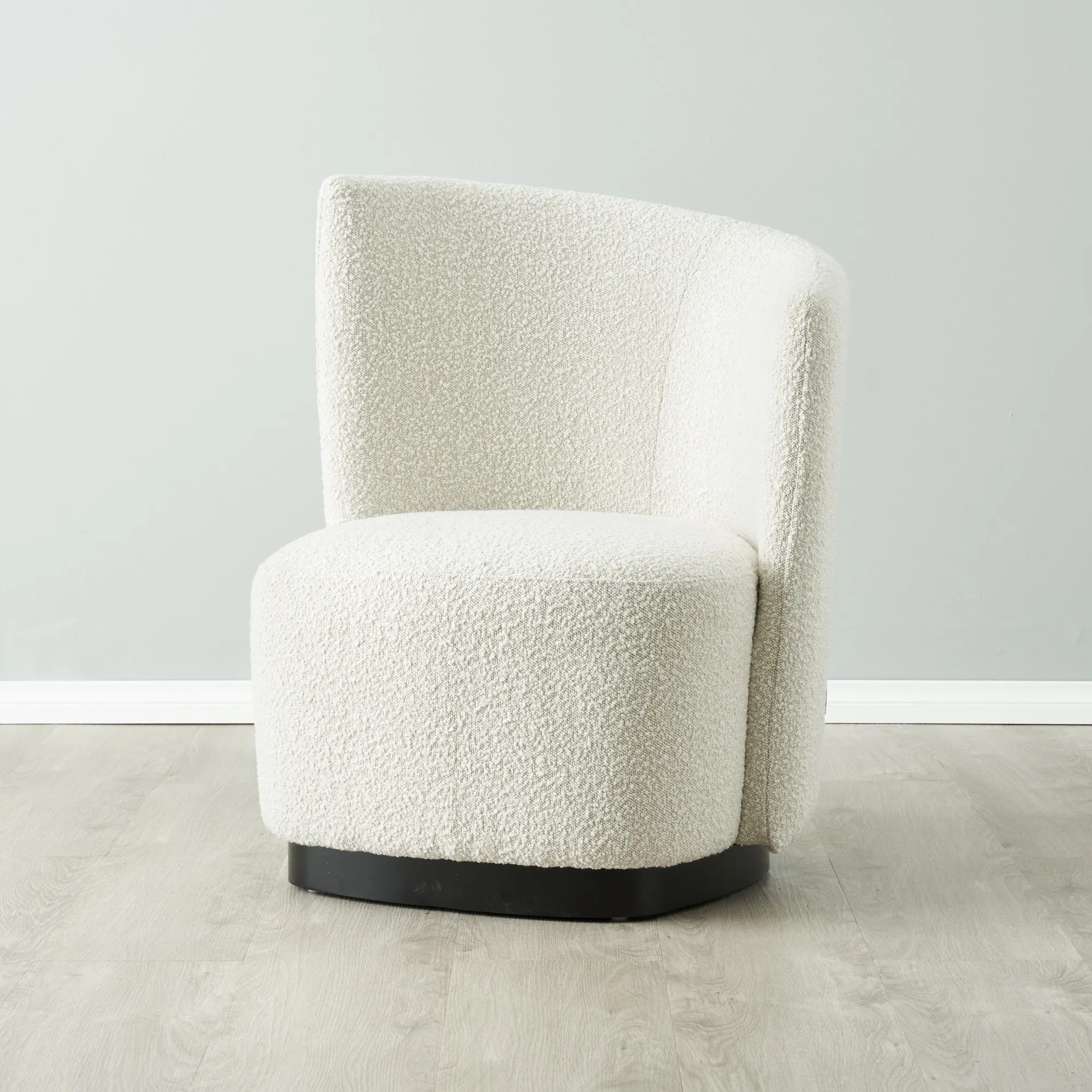 Reina Asymmetrical Cream Boucle Chair - Black Metal Legs Right Apex