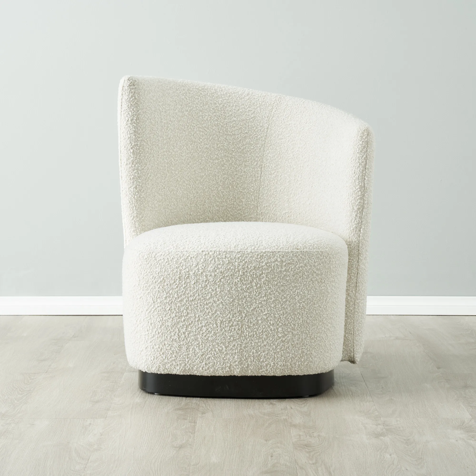 Reina Asymmetrical Cream Boucle Chair - Black Metal Legs Right Apex