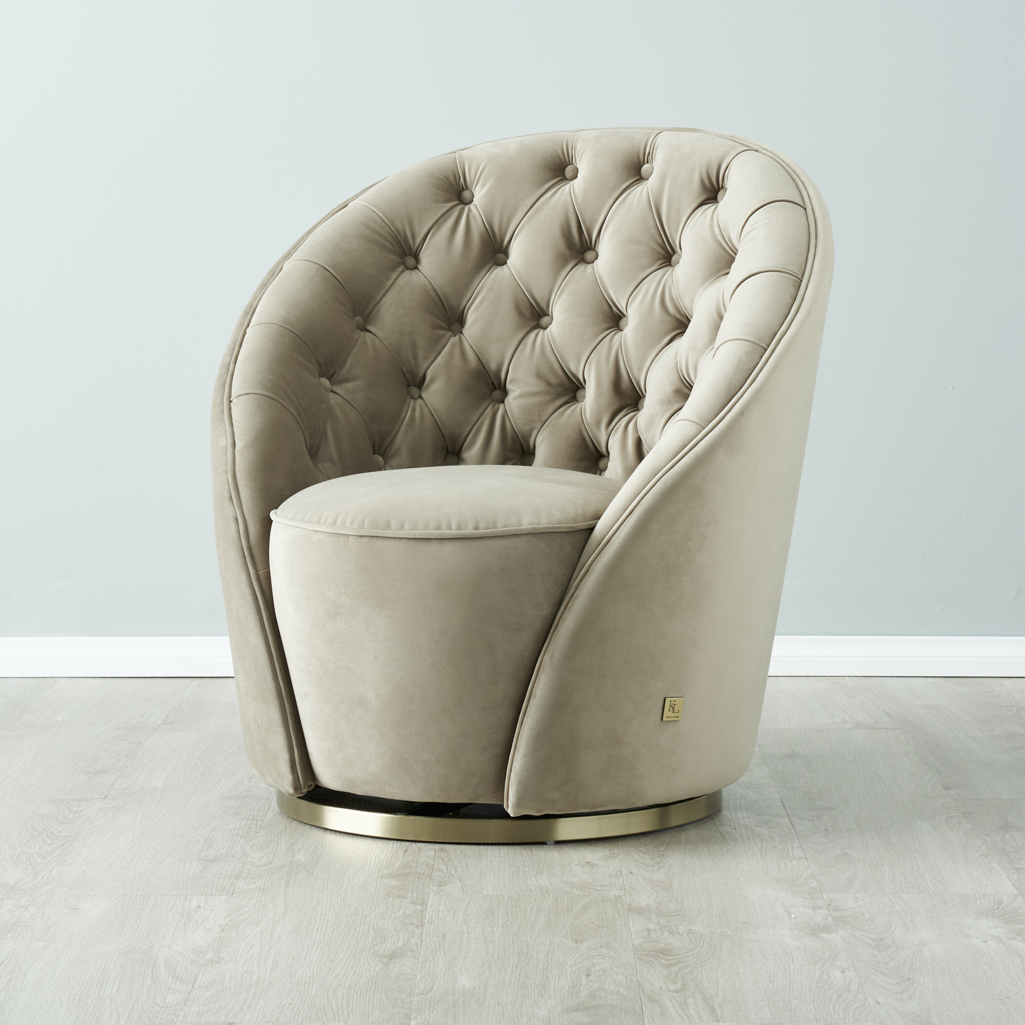 Sonja Beige Velvet Occasional Chair - Brushed Champagne Gold Stainless Steel Legs