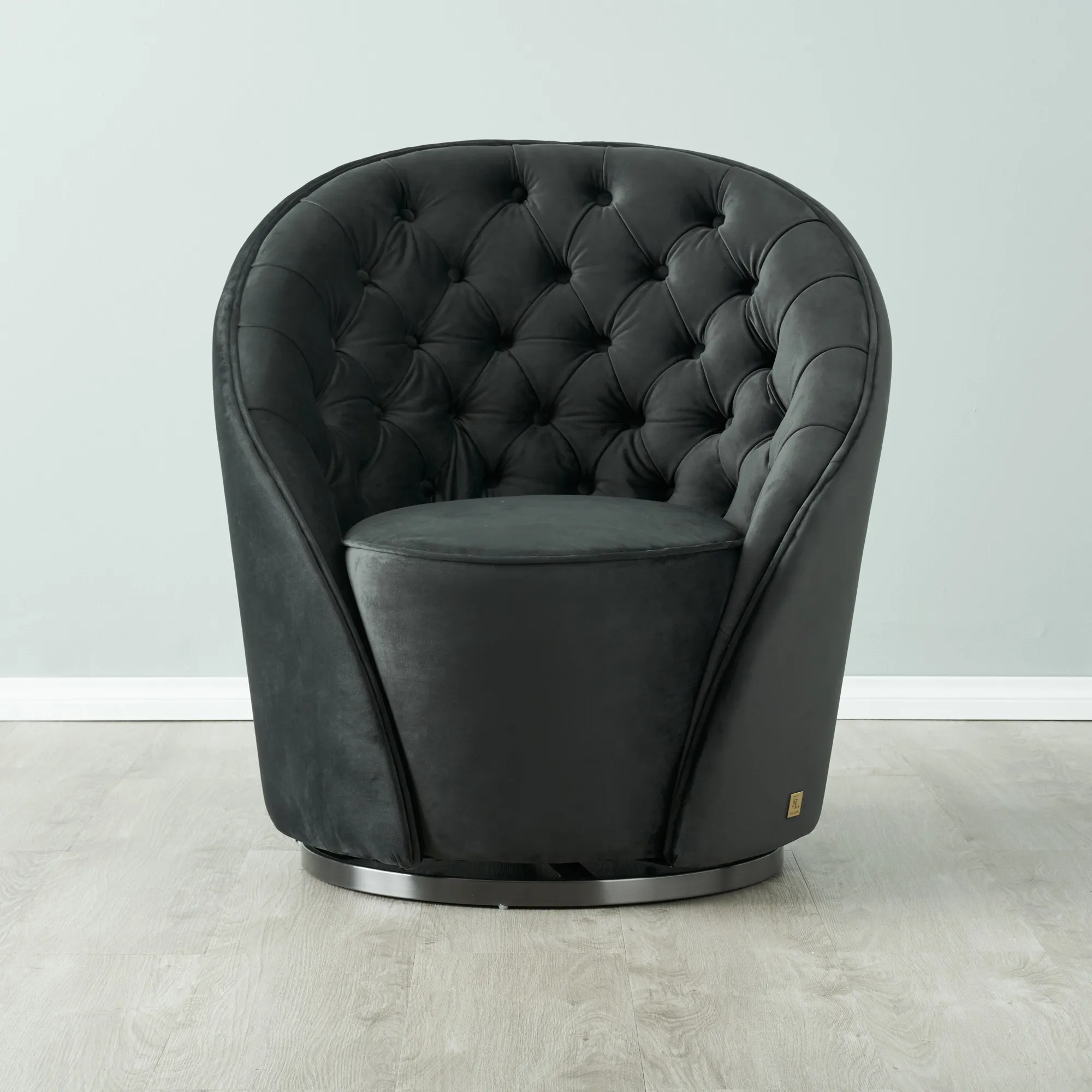 Sonja Charcoal Velvet Occasional Chair - Brushed Black Nickel Stainless Steel Legs