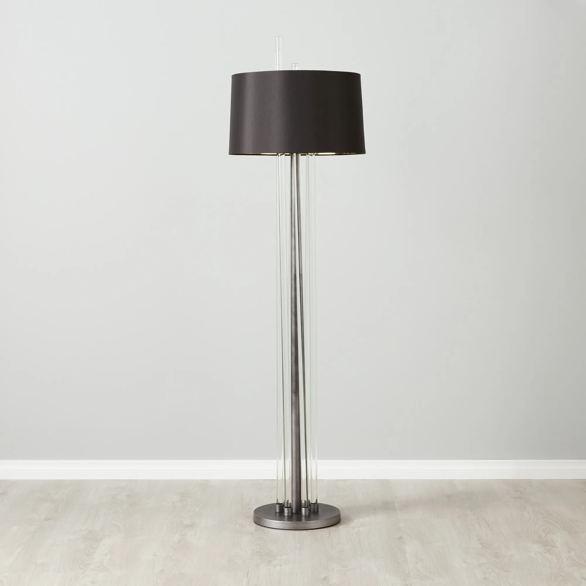 Cassy Brushed Graphite Floor Lamp - Black Fabric Lamp Shade