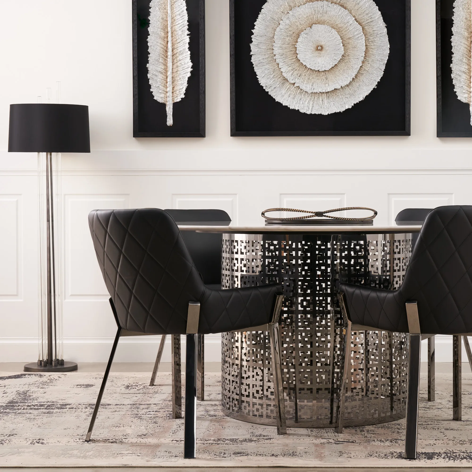 Cassy Brushed Graphite Floor Lamp - Black Fabric Lamp Shade