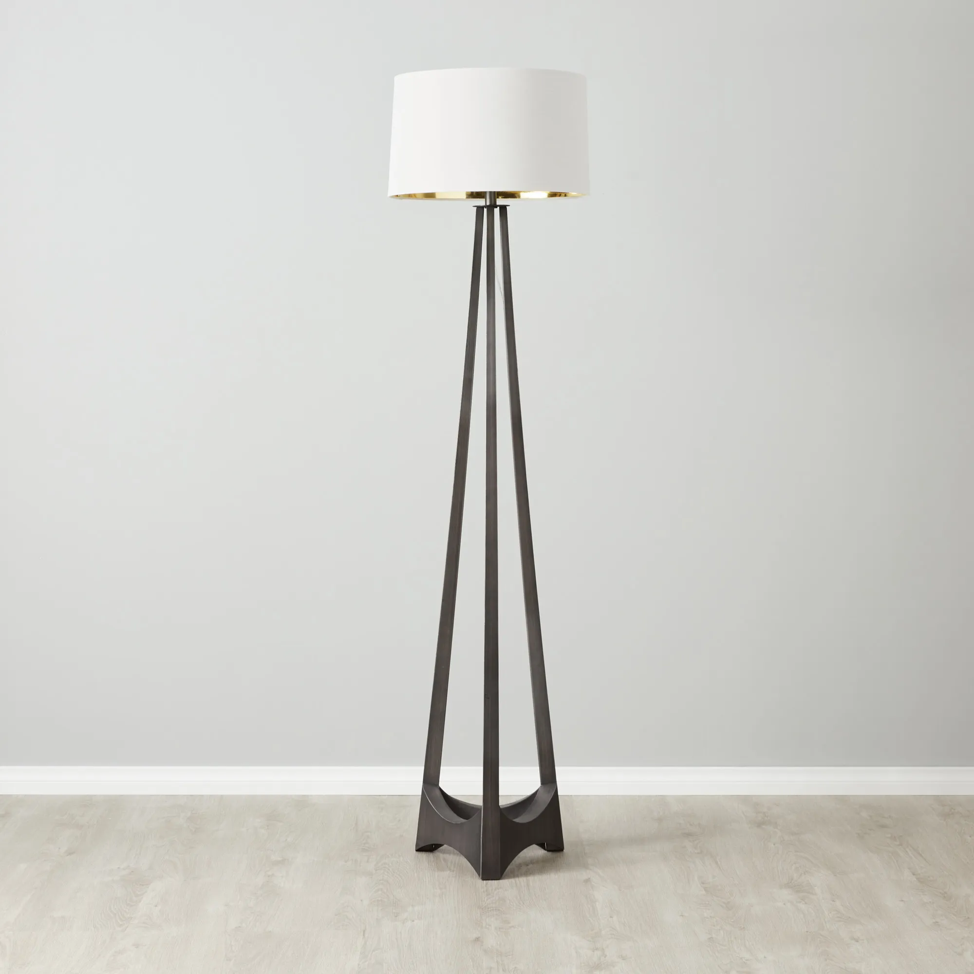 	Rogers Brushed Graphite Floor Lamp - White Linen Lamp Shade