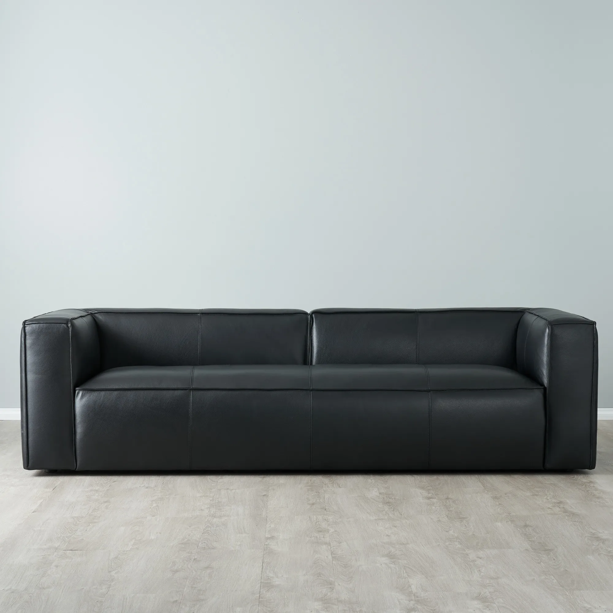 Anver Black Leather 4-Seater Sofa