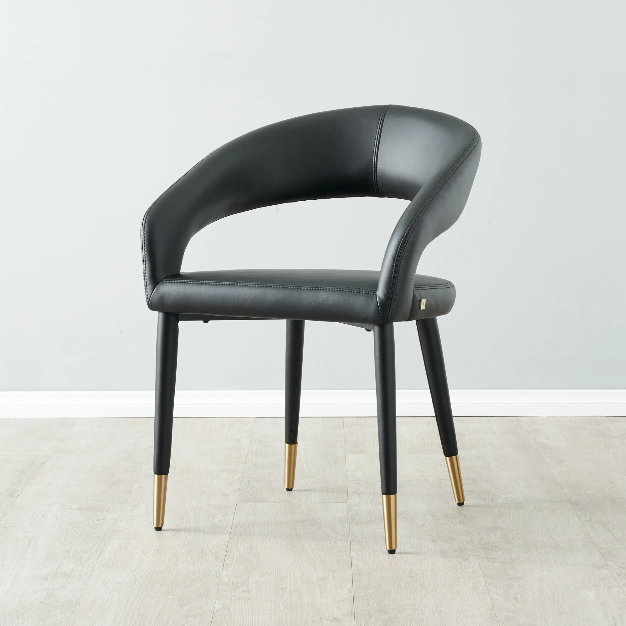 Moulin Black Vegan Leather Dining Chair - Brushed Gold Legs