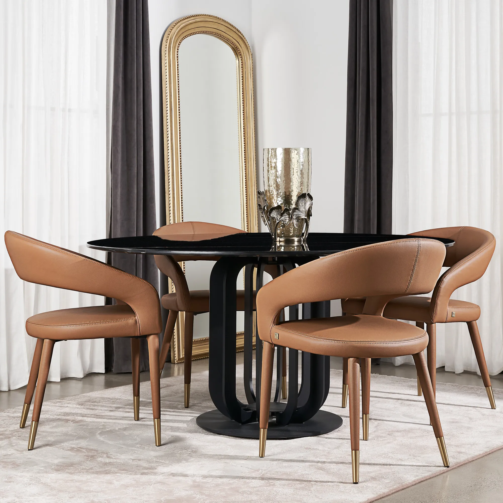 Moulin Walnut Vegan Leather Dining Chair - Brushed Gold Legs
