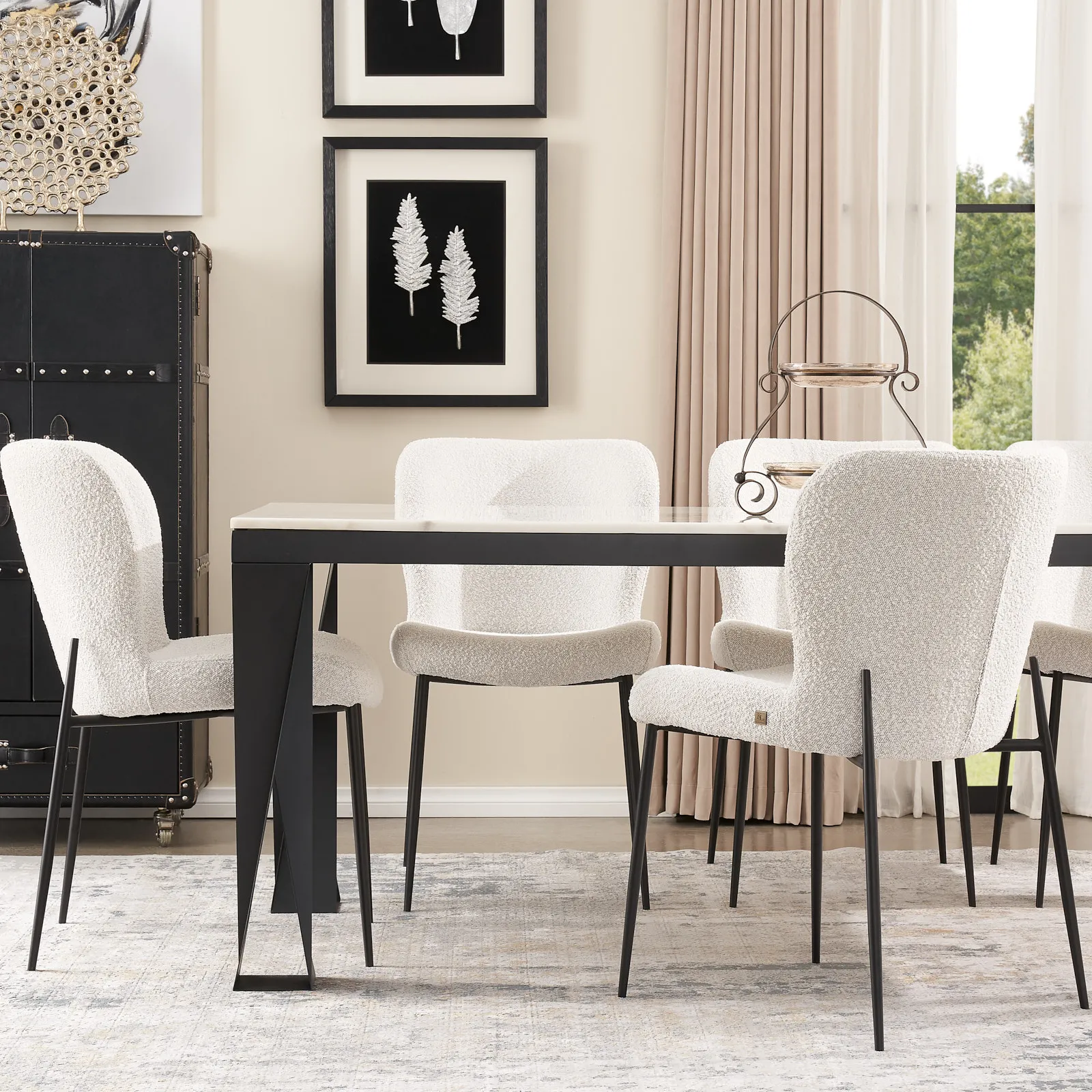 Hailey Snow White Boucle Dining Chair - Black Legs