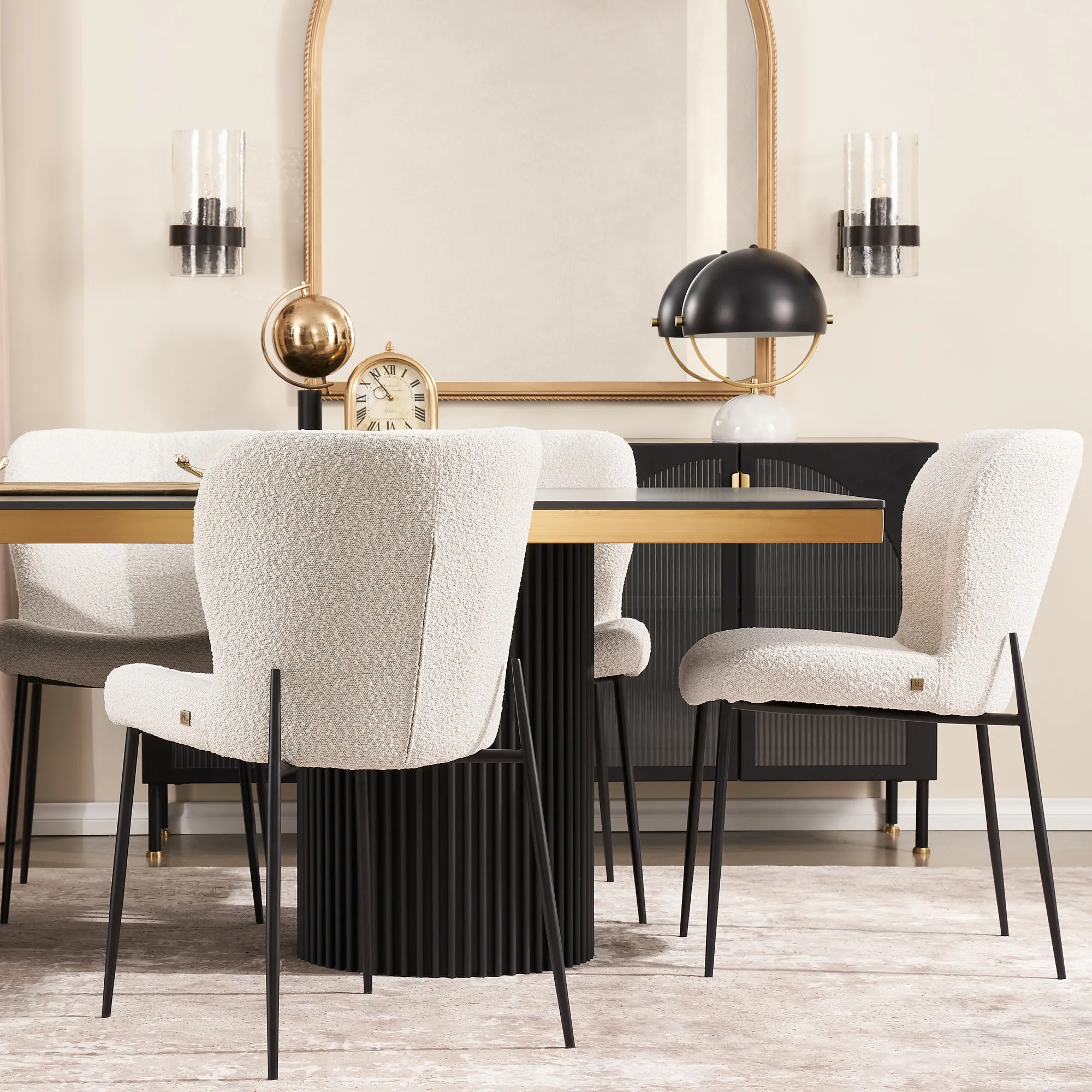 Hailey Snow White Boucle Dining Chair - Black Legs