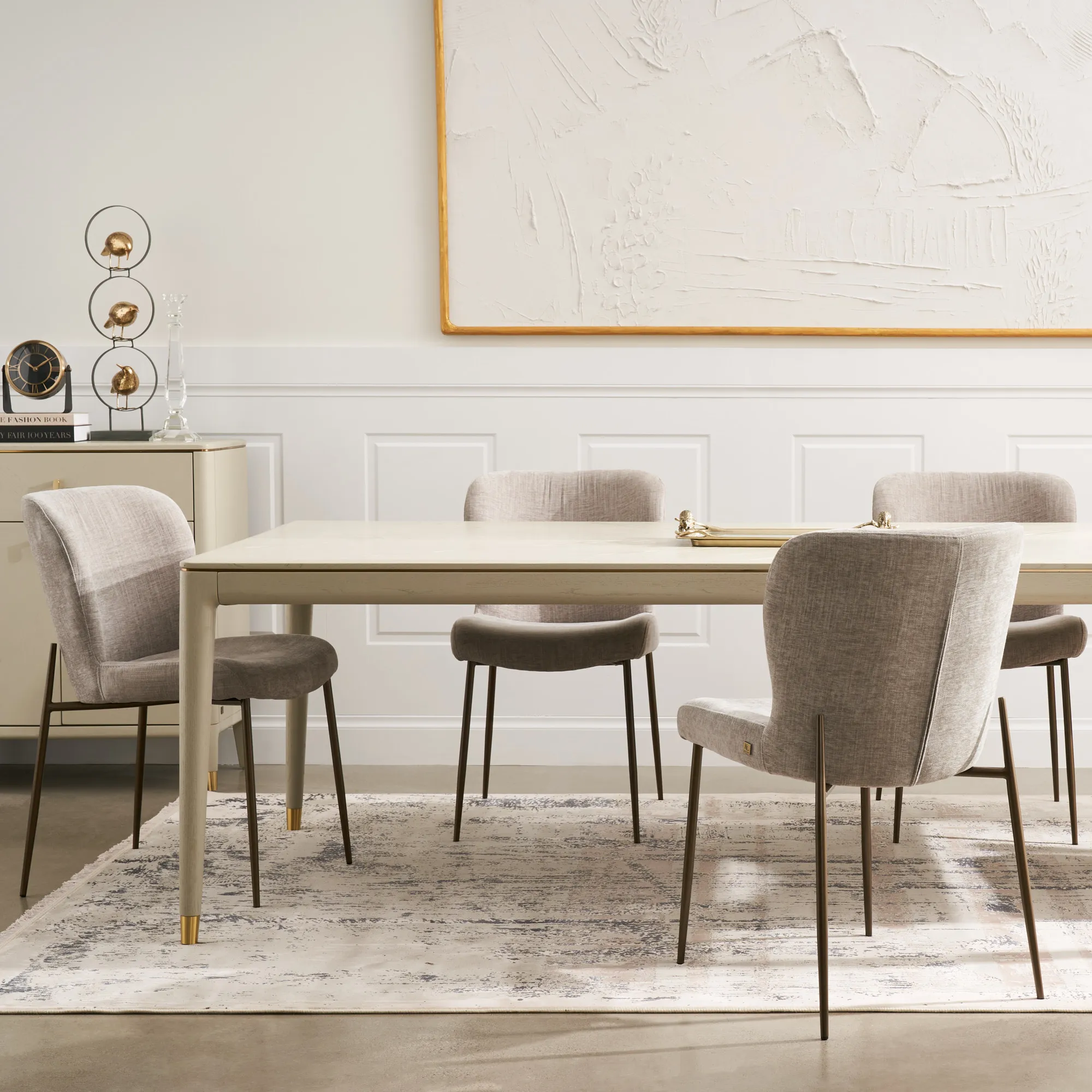 Hailey Vintage Grey Fabric Dining Chair - Black Legs