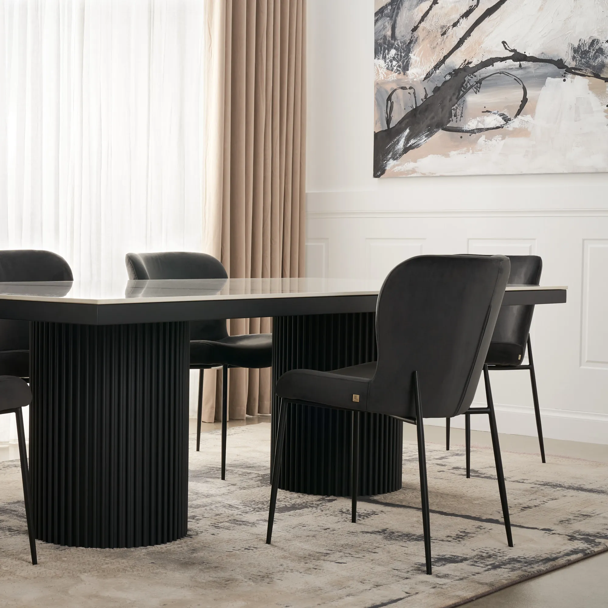 Hailey Charcoal Velvet Dining Chair - Black Legs 