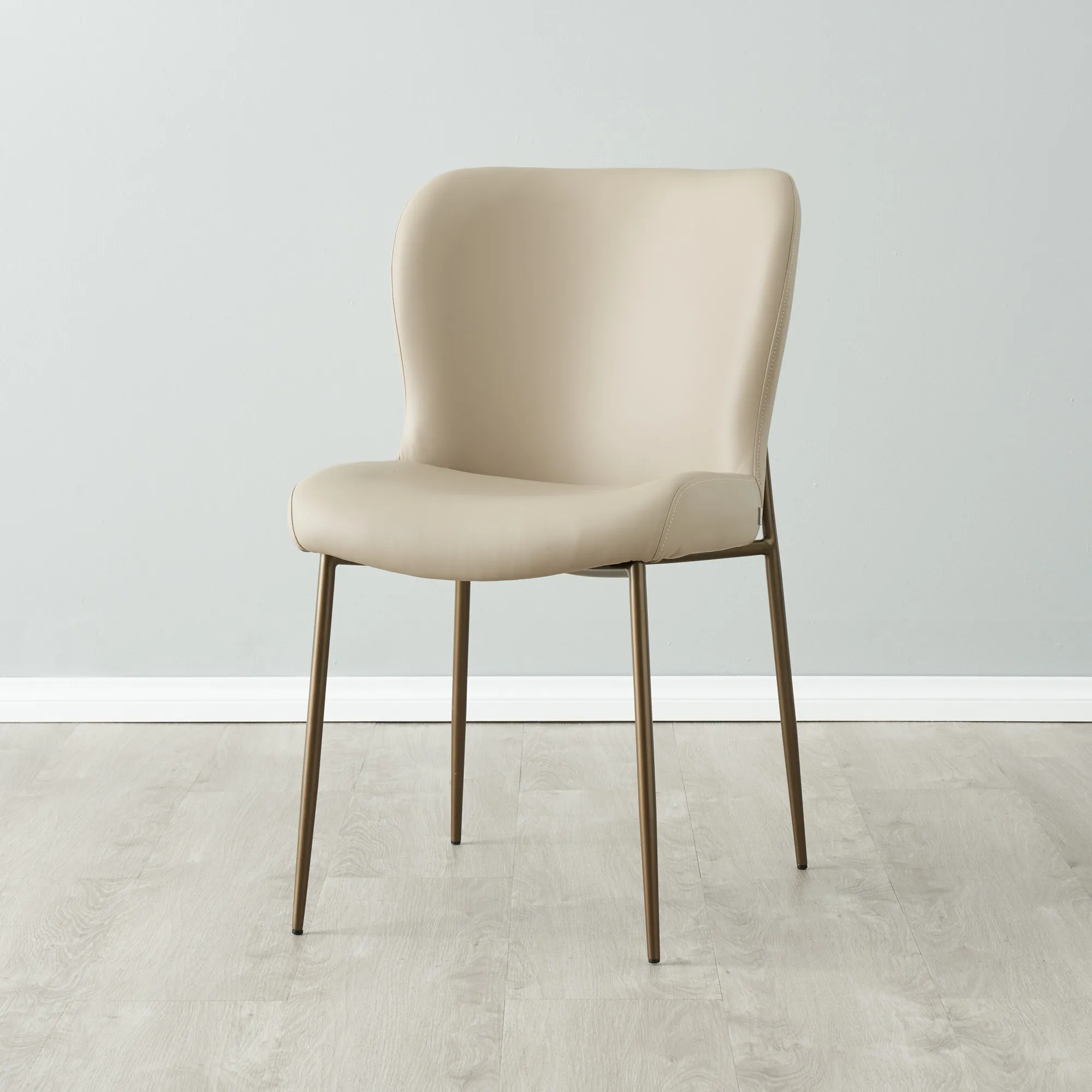 Hailey Sand Beige Vegan Leather Dining Chair - Bronze Legs