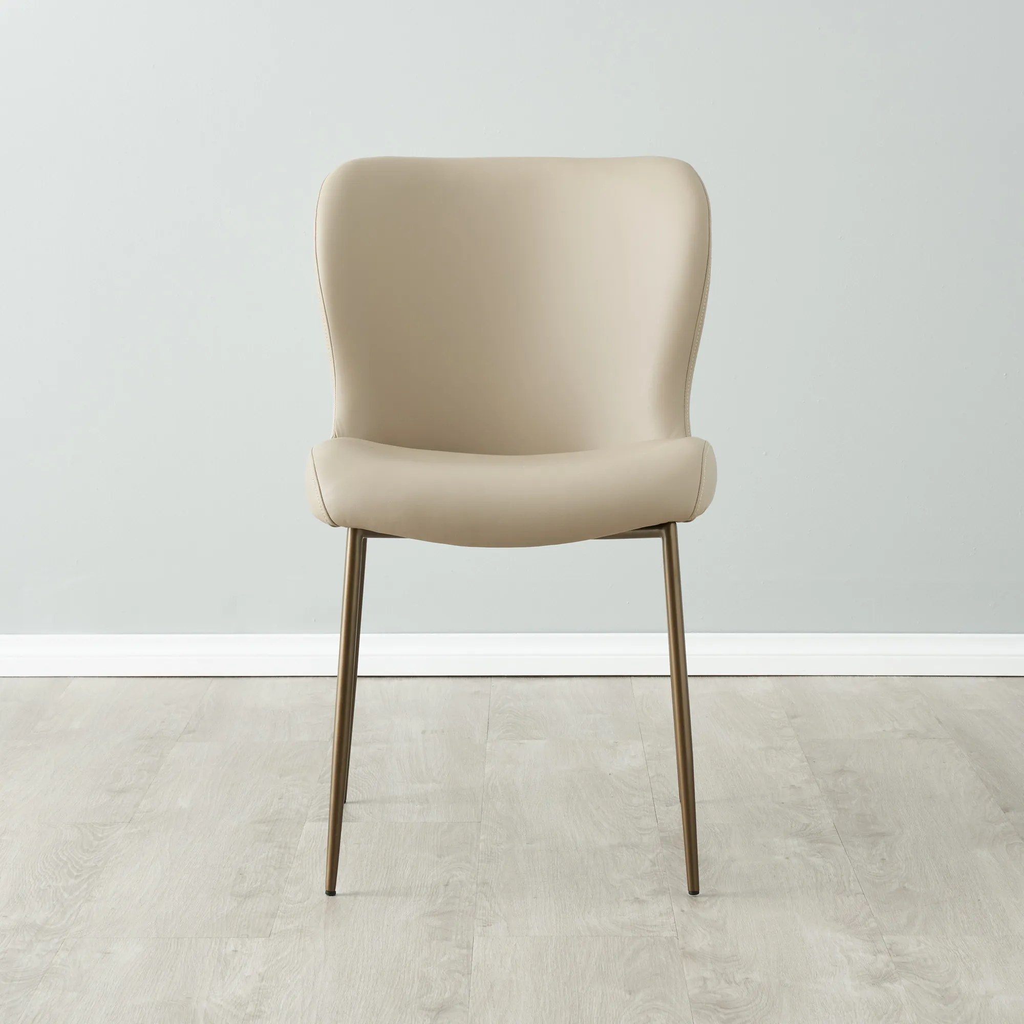 Hailey Sand Beige Vegan Leather Dining Chair - Bronze Legs