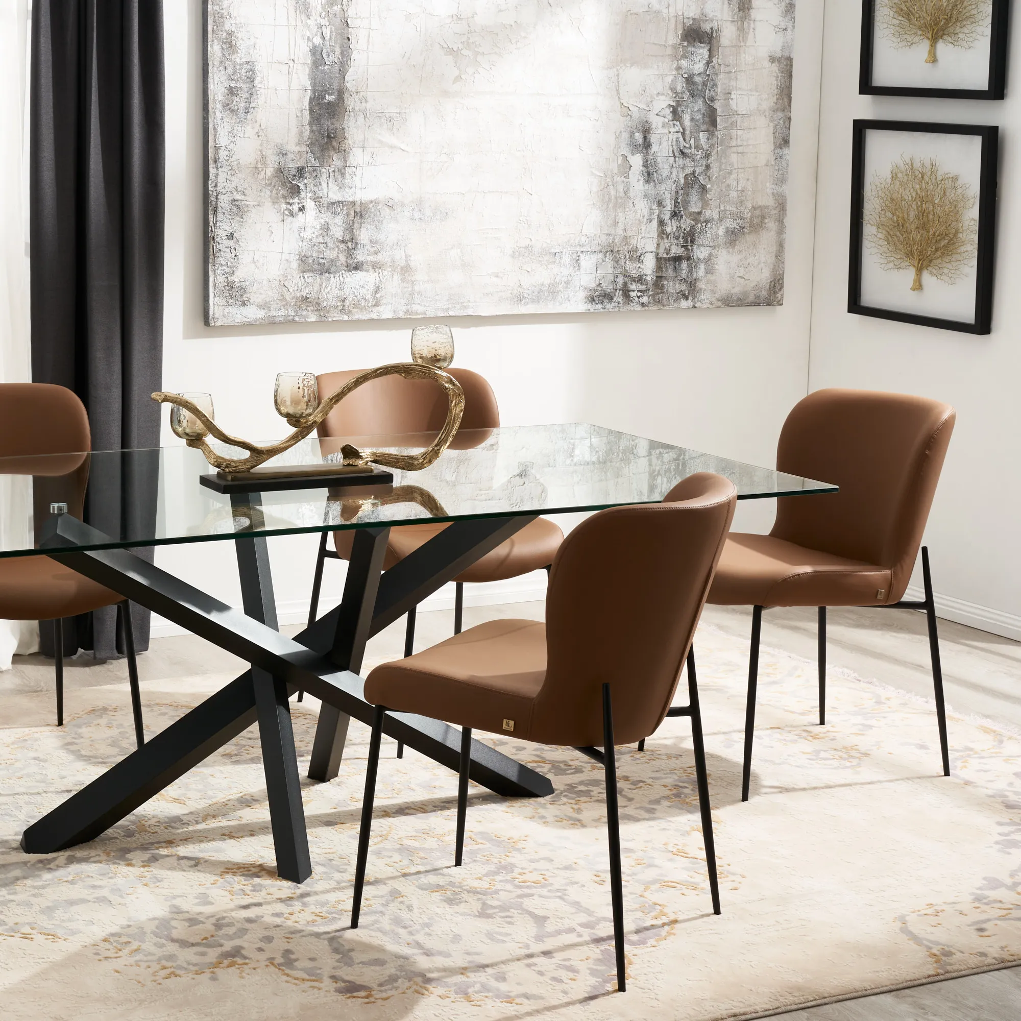 Hailey Walnut Vegan Leather Dining Chair - Black Legs