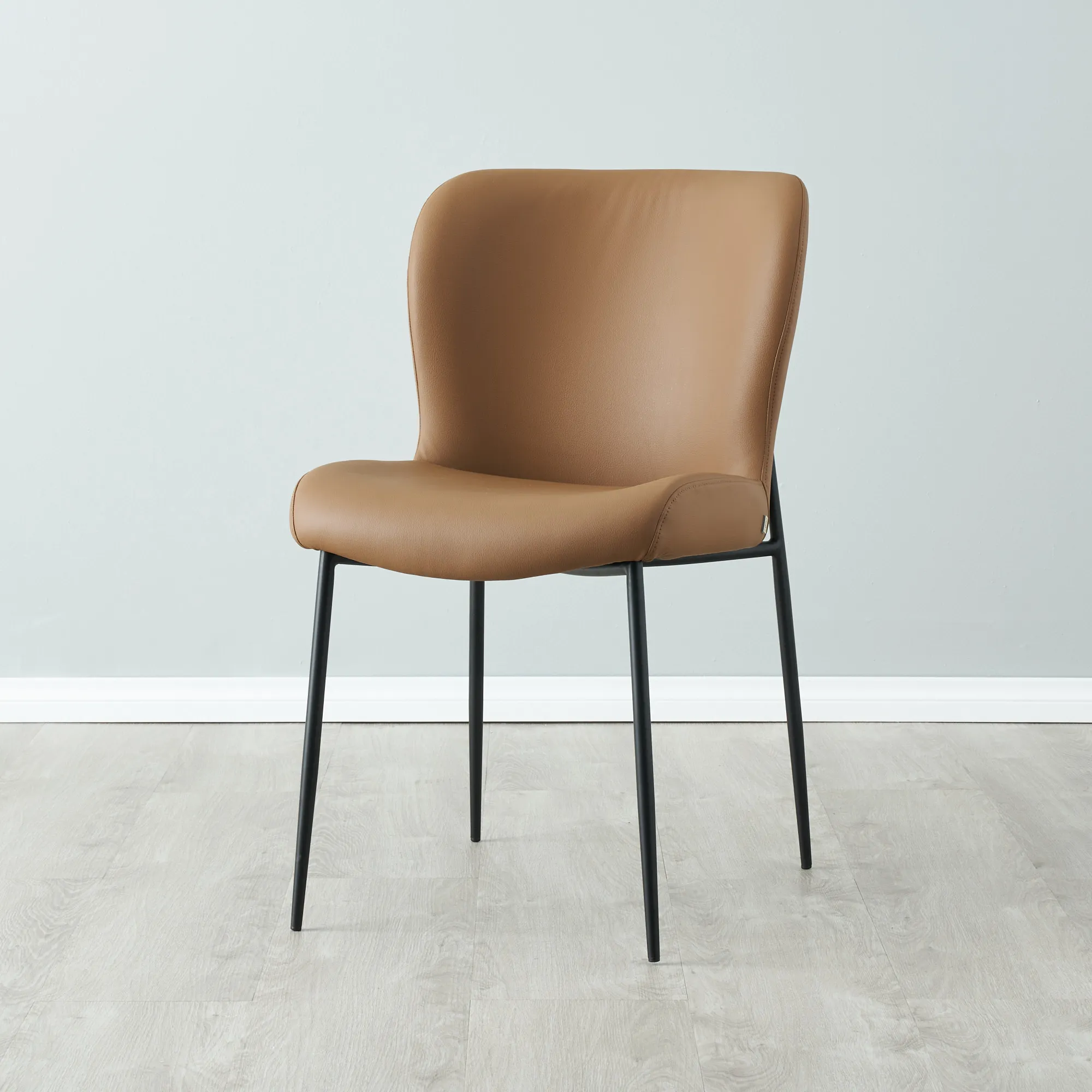 Hailey Walnut Vegan Leather Dining Chair - Black Legs