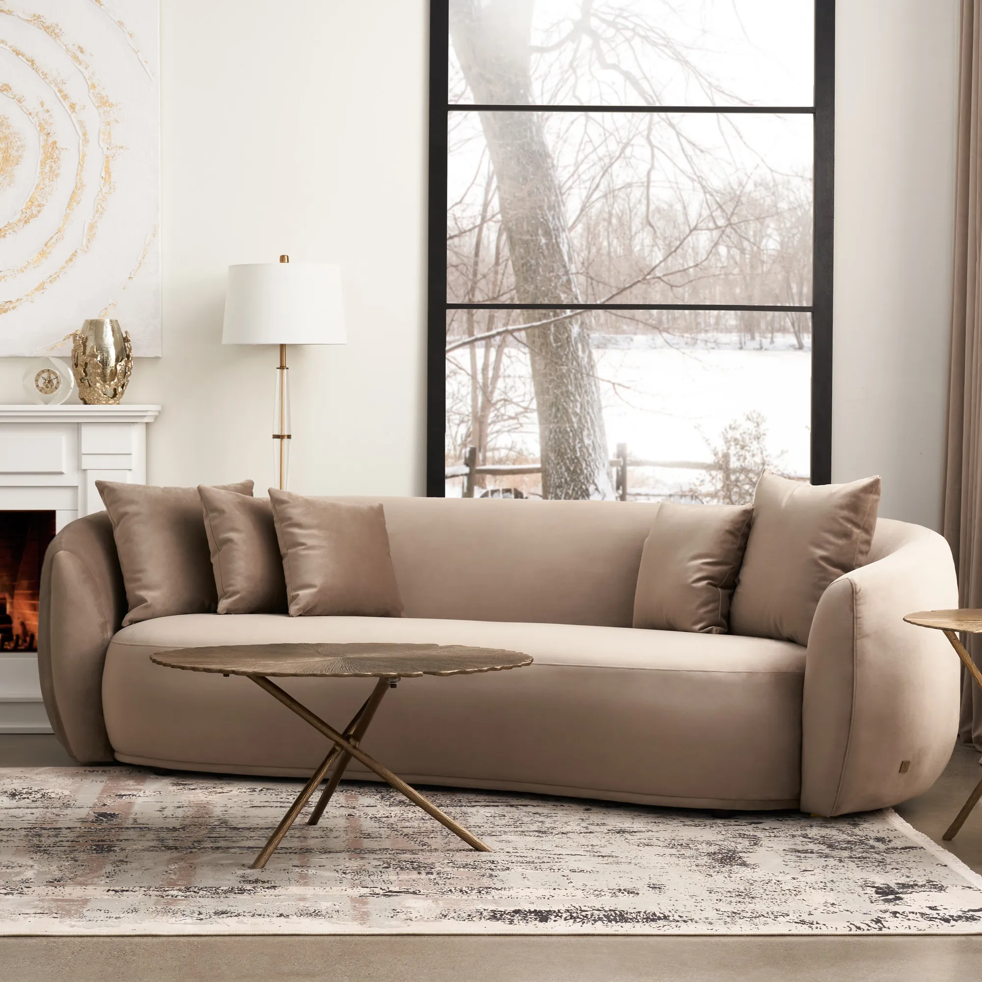Everett Beige Velvet 3 Seater Sofa