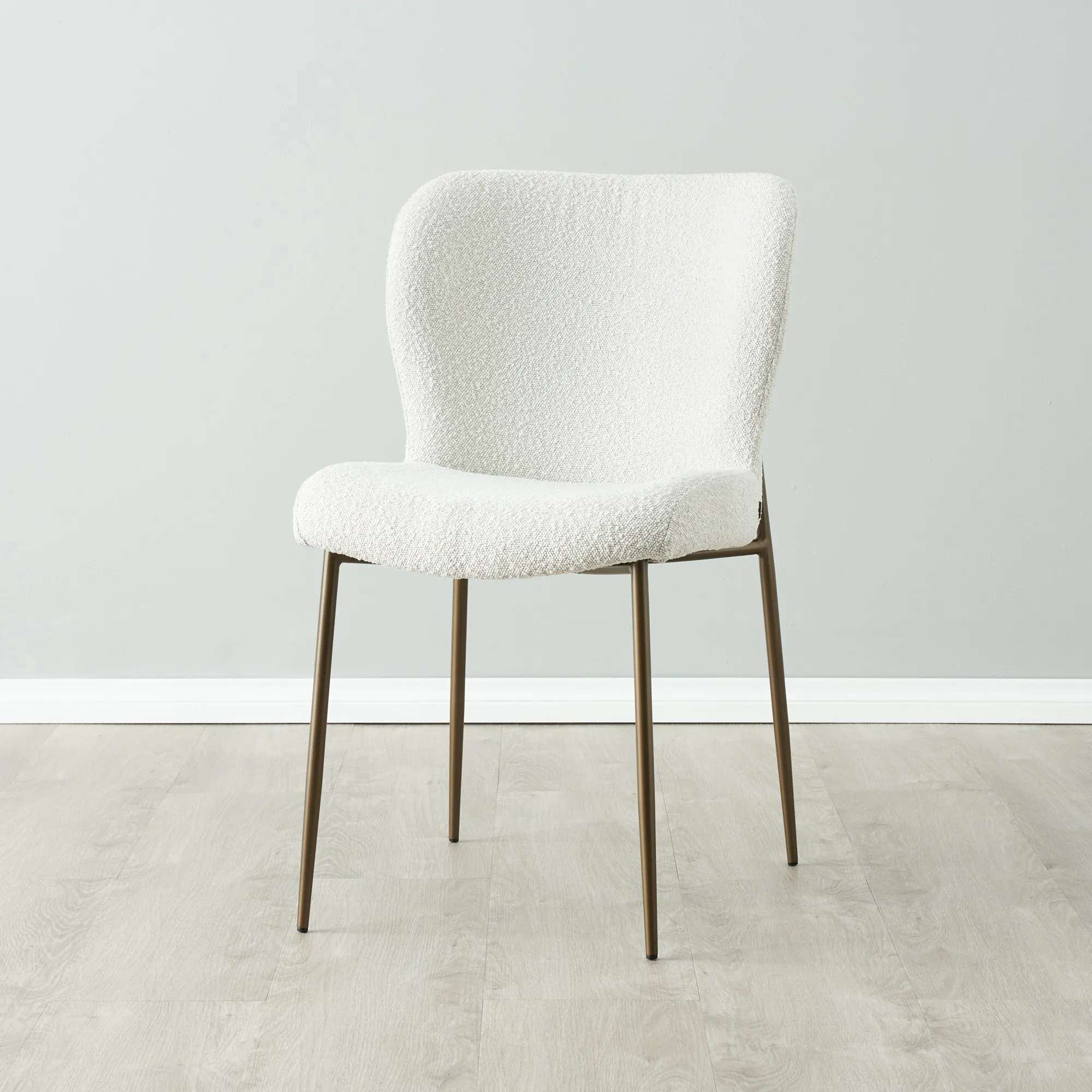 Hailey Snow White Boucle Dining Chair - Bronze Legs