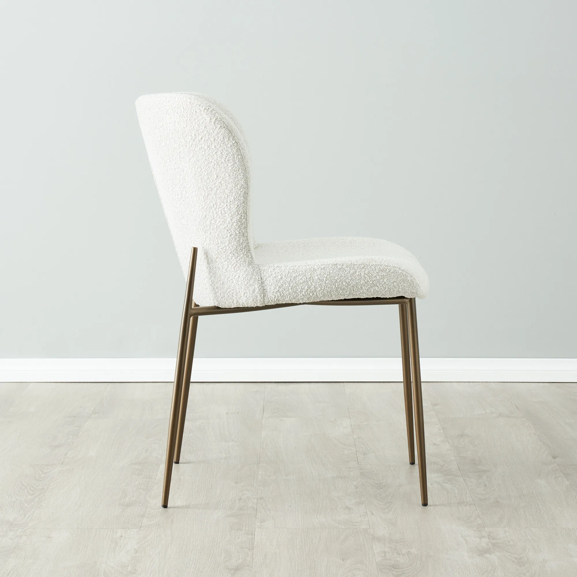 Hailey Snow White Boucle Dining Chair - Bronze Legs