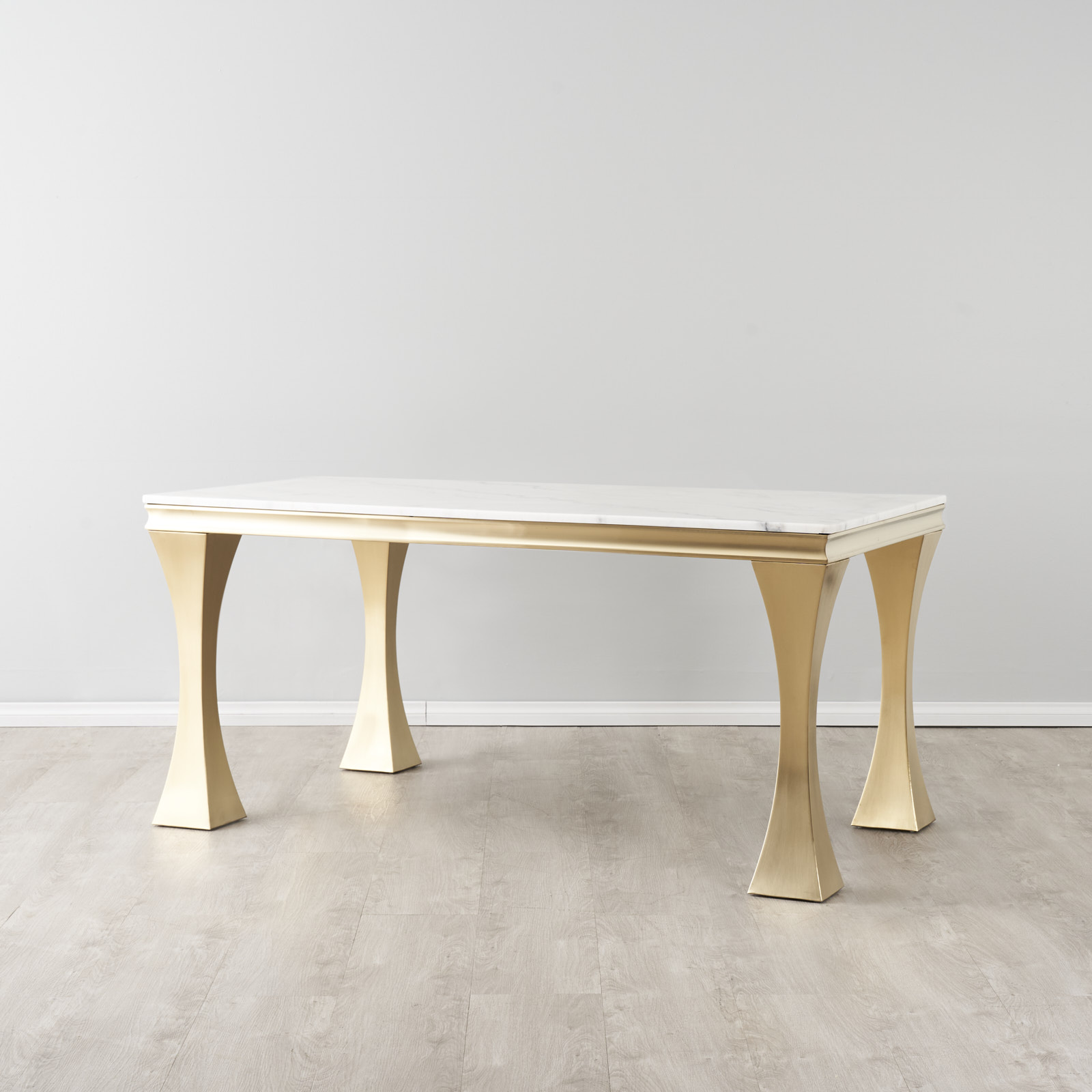 Melody Natural White Marble Dining Table - Brushed Champagne Gold Stainless Steel Legs 160cm x 90cm