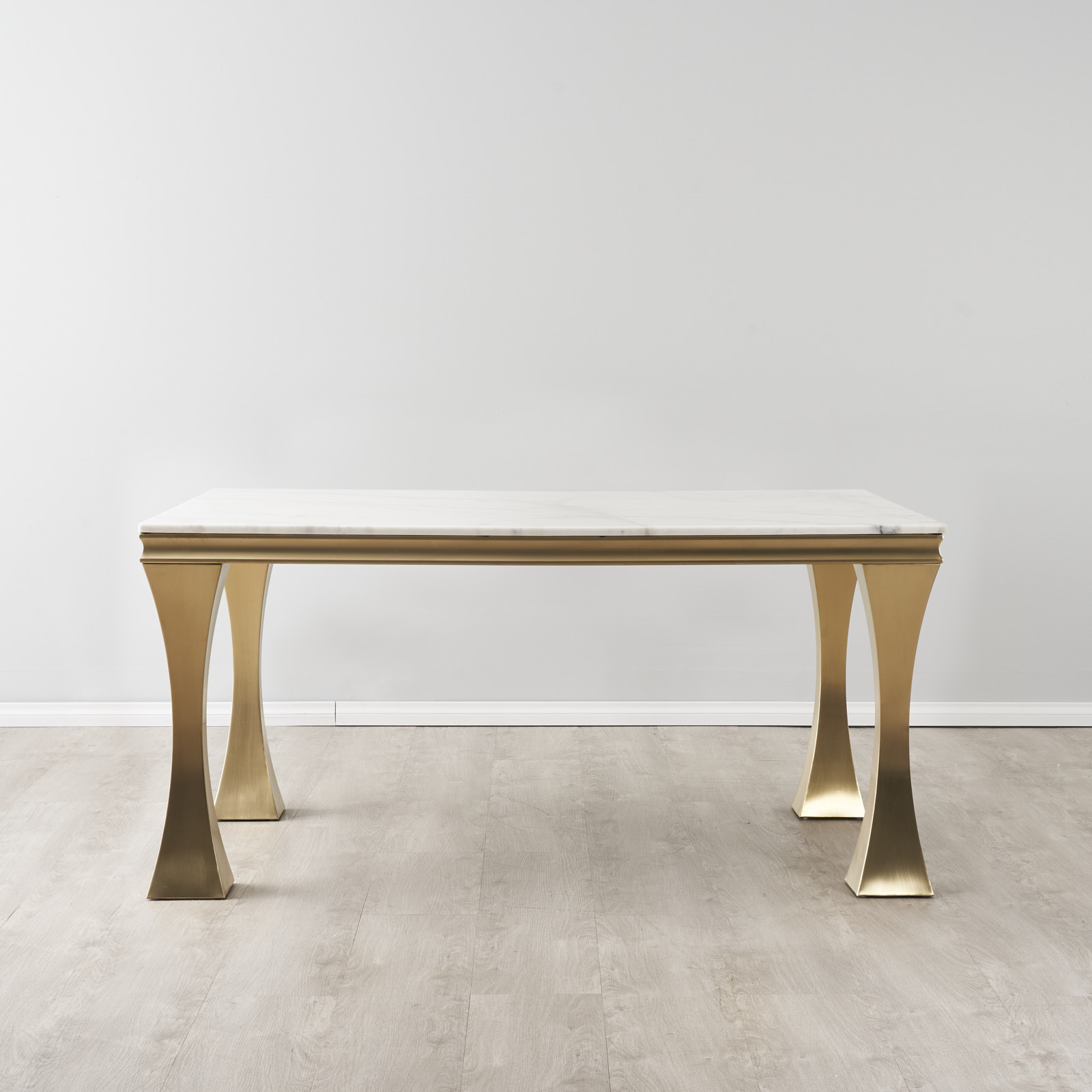 Melody Natural White Marble Dining Table - Brushed Champagne Gold Stainless Steel Legs 160cm x 90cm